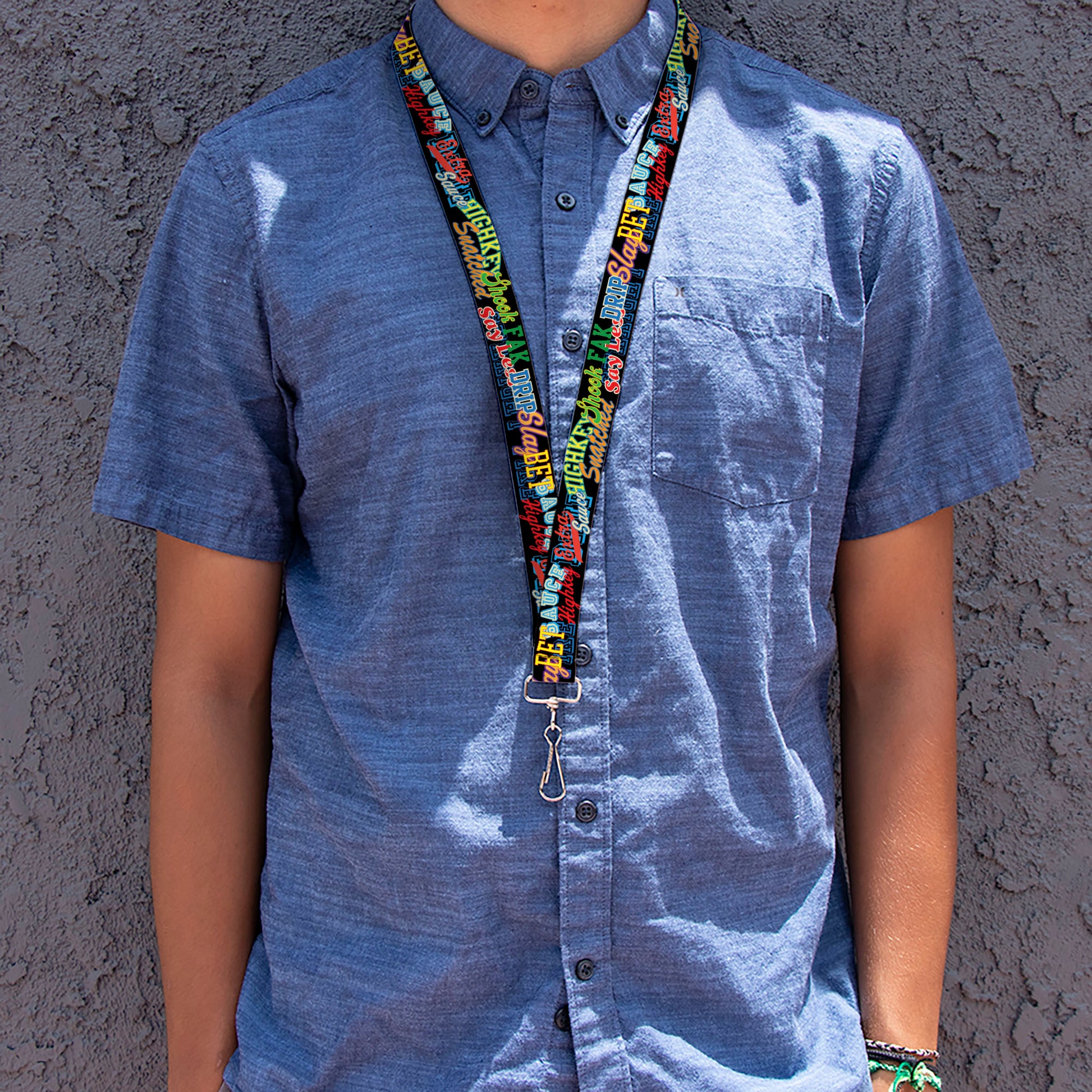 Lanyard - 1.0" - Slang Verbiage Stacked Black/Multi Color Lanyards Buckle-Down