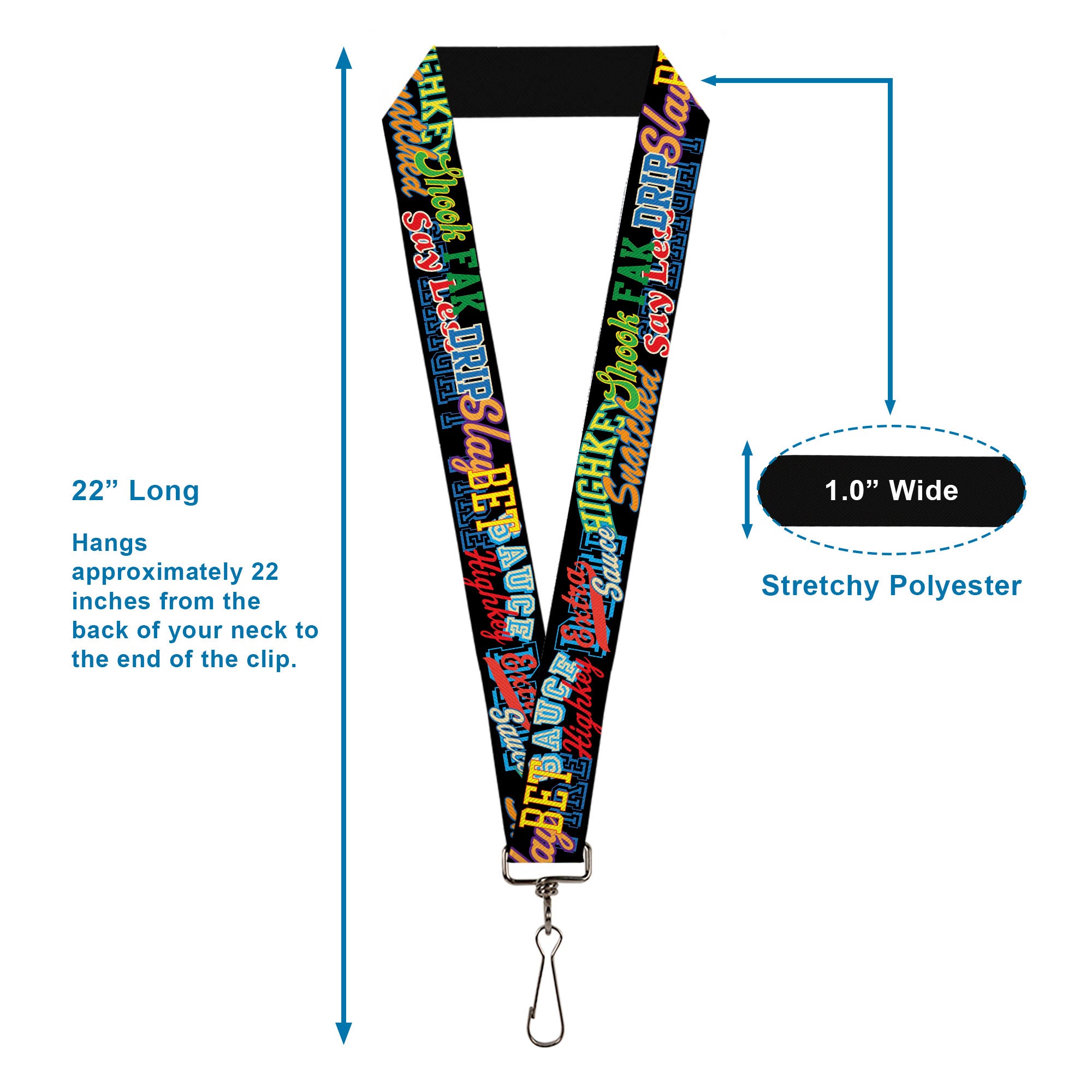 Lanyard - 1.0" - Slang Verbiage Stacked Black/Multi Color Lanyards Buckle-Down