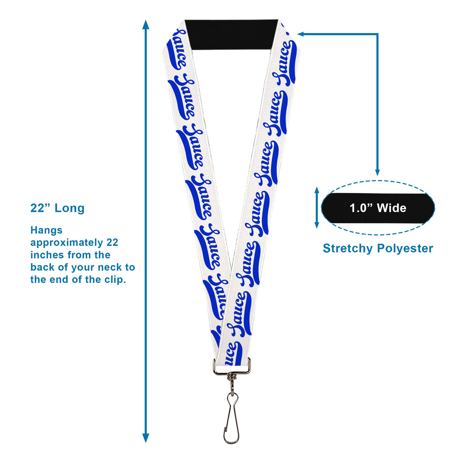 Lanyard - 1.0" - SAUCE Baseball Script White/Blue Lanyards Buckle-Down