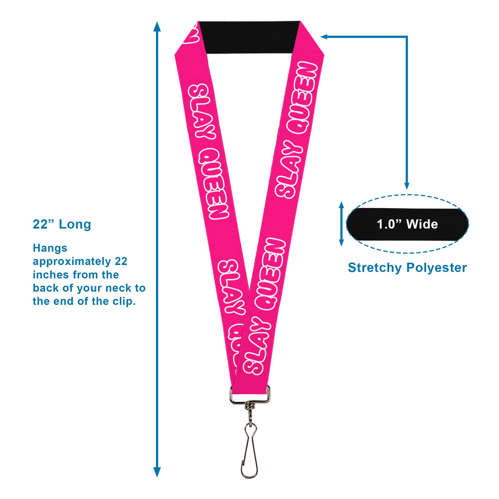 Lanyard - 1.0" - SLAY QUEEN Bubble Text Pink/White Lanyards Buckle-Down