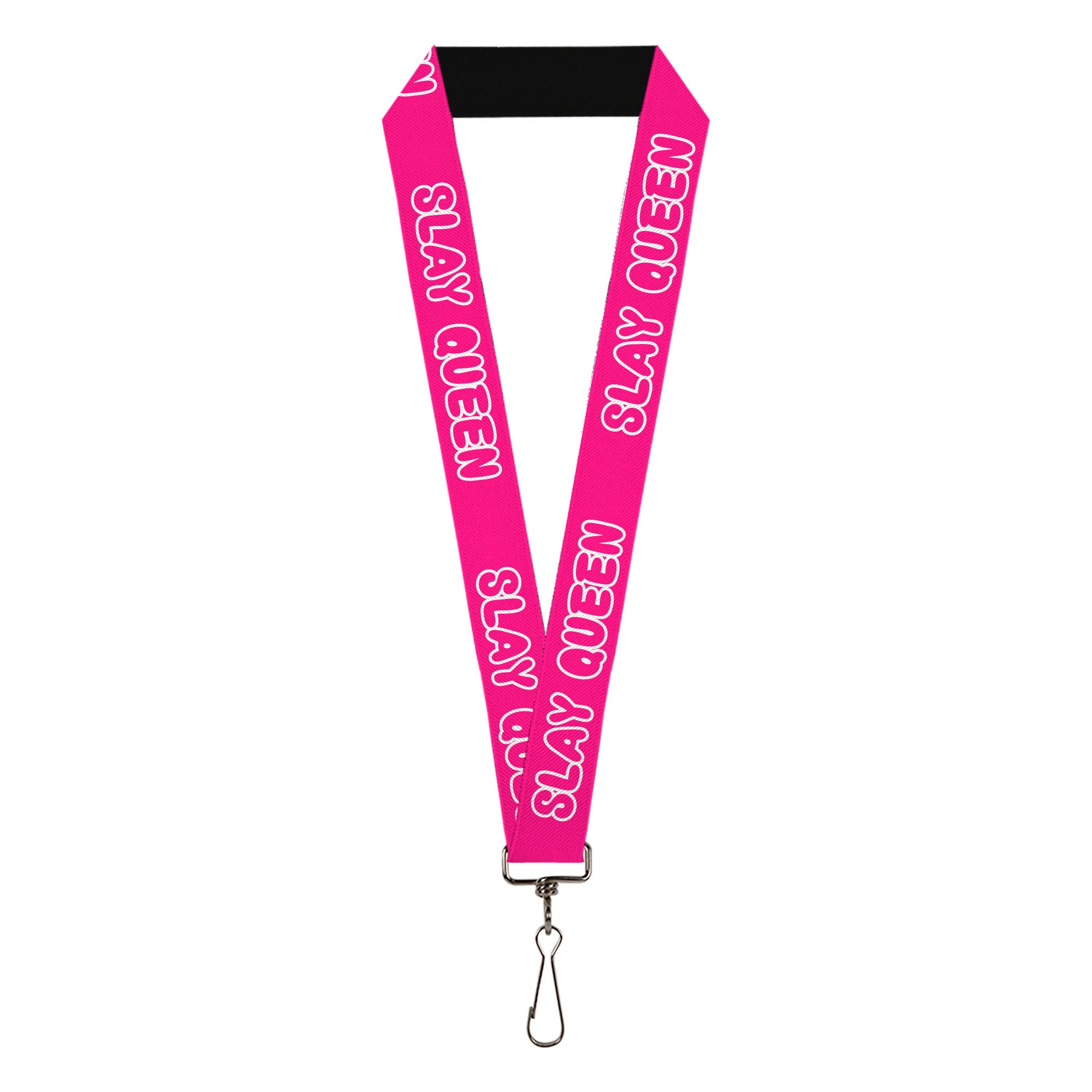 Lanyard - 1.0" - SLAY QUEEN Bubble Text Pink/White Lanyards Buckle-Down