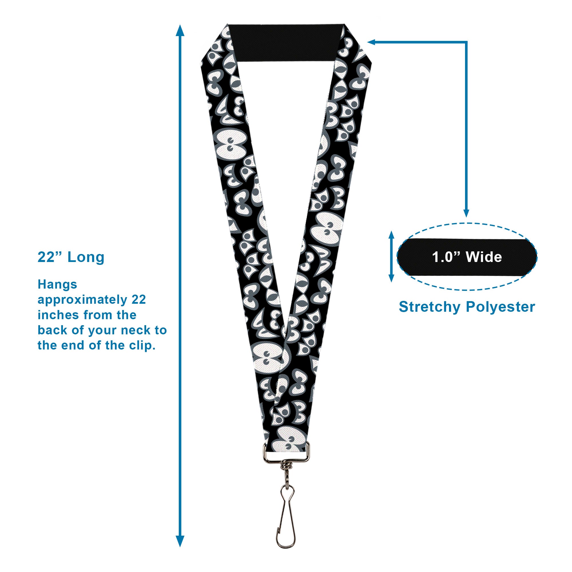Lanyard - 1.0" - Spooky Eyes Scattered Black/Gray/White Lanyards Buckle-Down