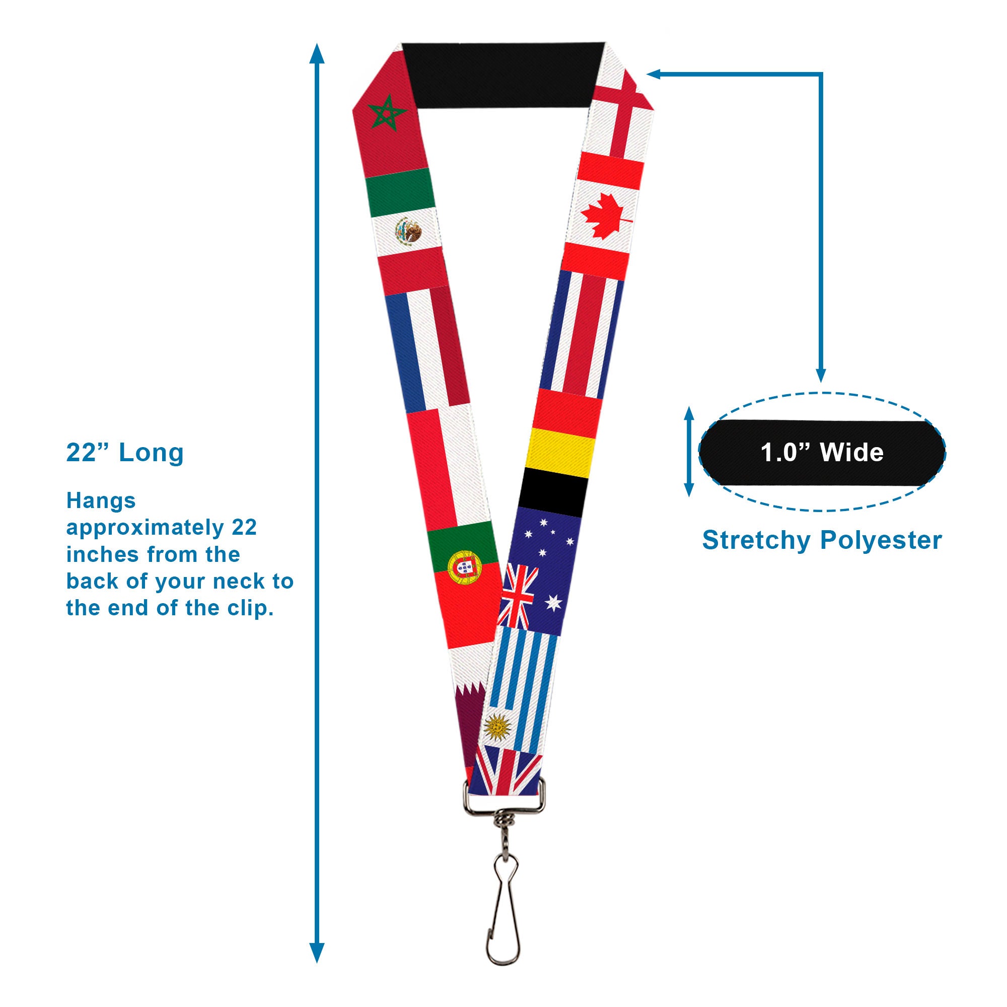 Lanyard - 1.0" - Soccer Fan World Cup Team Country Flags Lanyards Buckle-Down
