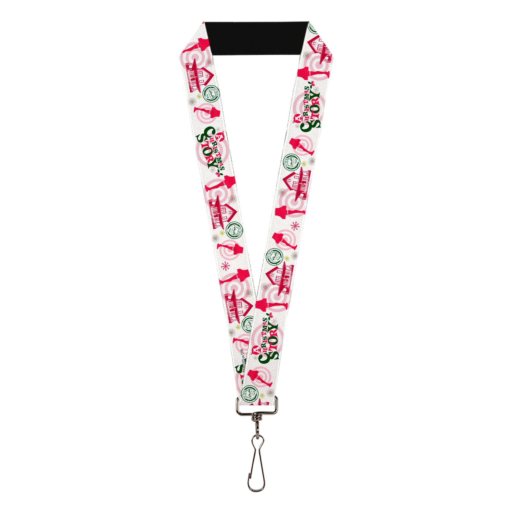 Lanyard - 1.0" - A Christmas Story Icons Collage White Reds Greens Lanyards A Christmas Story