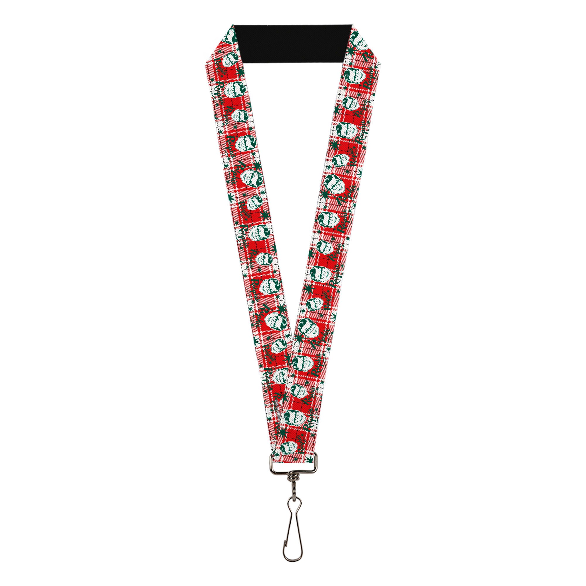 Lanyard - 1.0" - A Christmas Story RALPHIE Smiling Face and Stars Plaid Red/White/Green Lanyards A Christmas Story