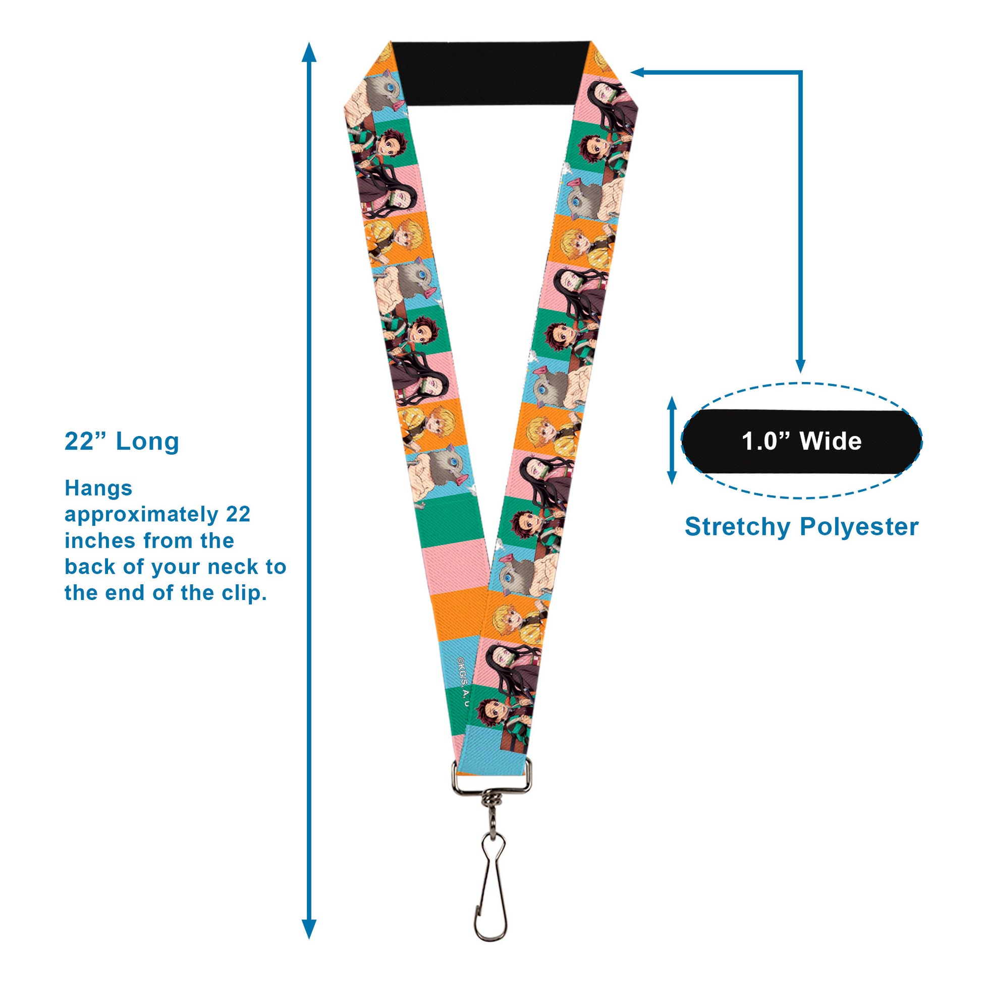 Lanyard - 1.0" - Demon Slayer Four Character Group Pose Blocks Multi Color Lanyards Demon Slayer