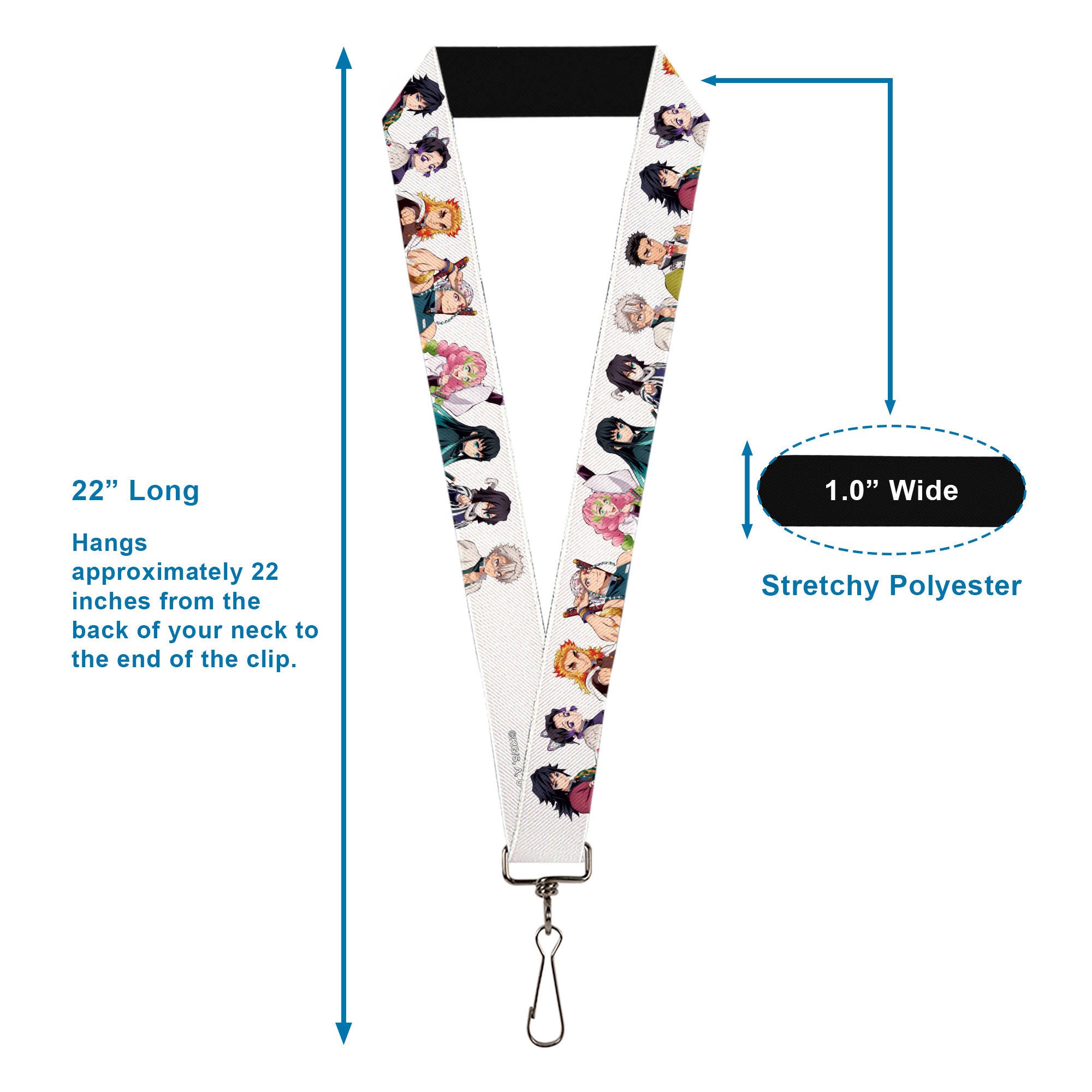 Lanyard - 1.0" - Demon Slayer Nine Character Poses White Lanyards Demon Slayer