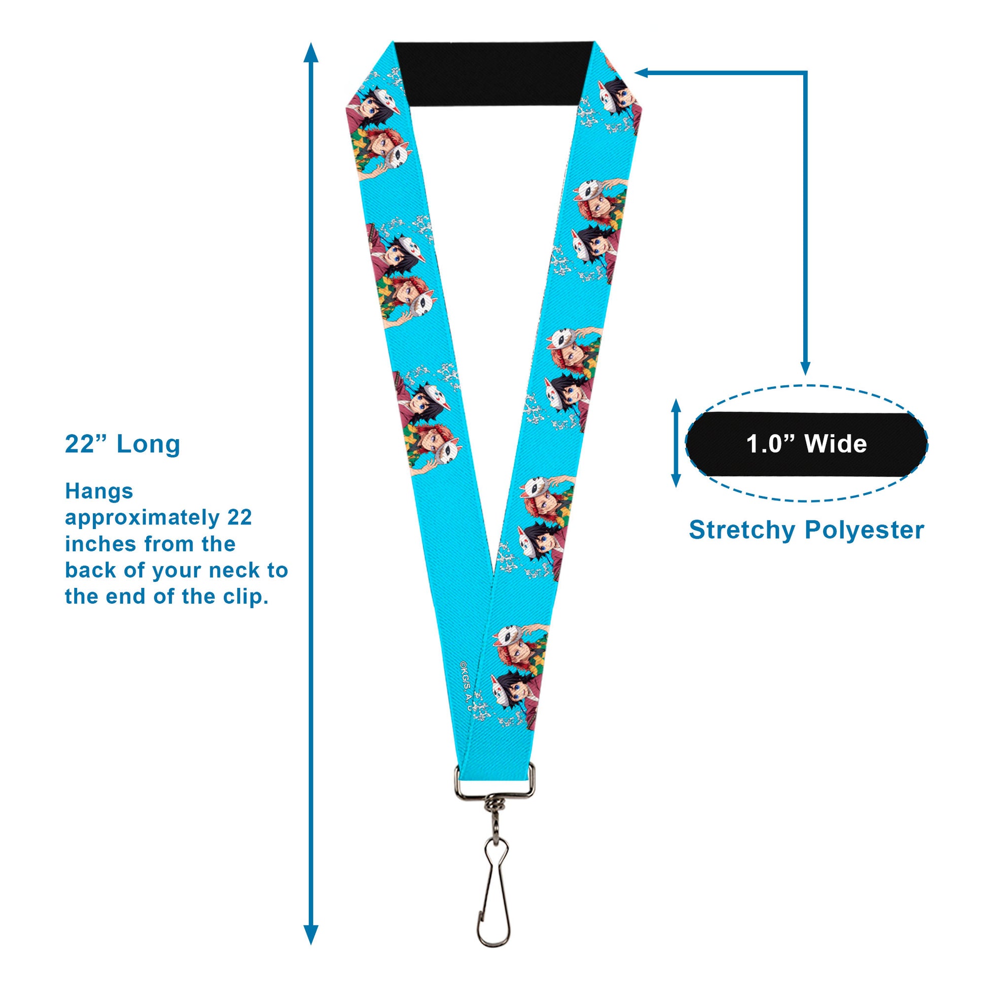 Lanyard - 1.0" - Demon Slayer Giyu and Sabito Warding Mask Pose Blue Lanyards Demon Slayer
