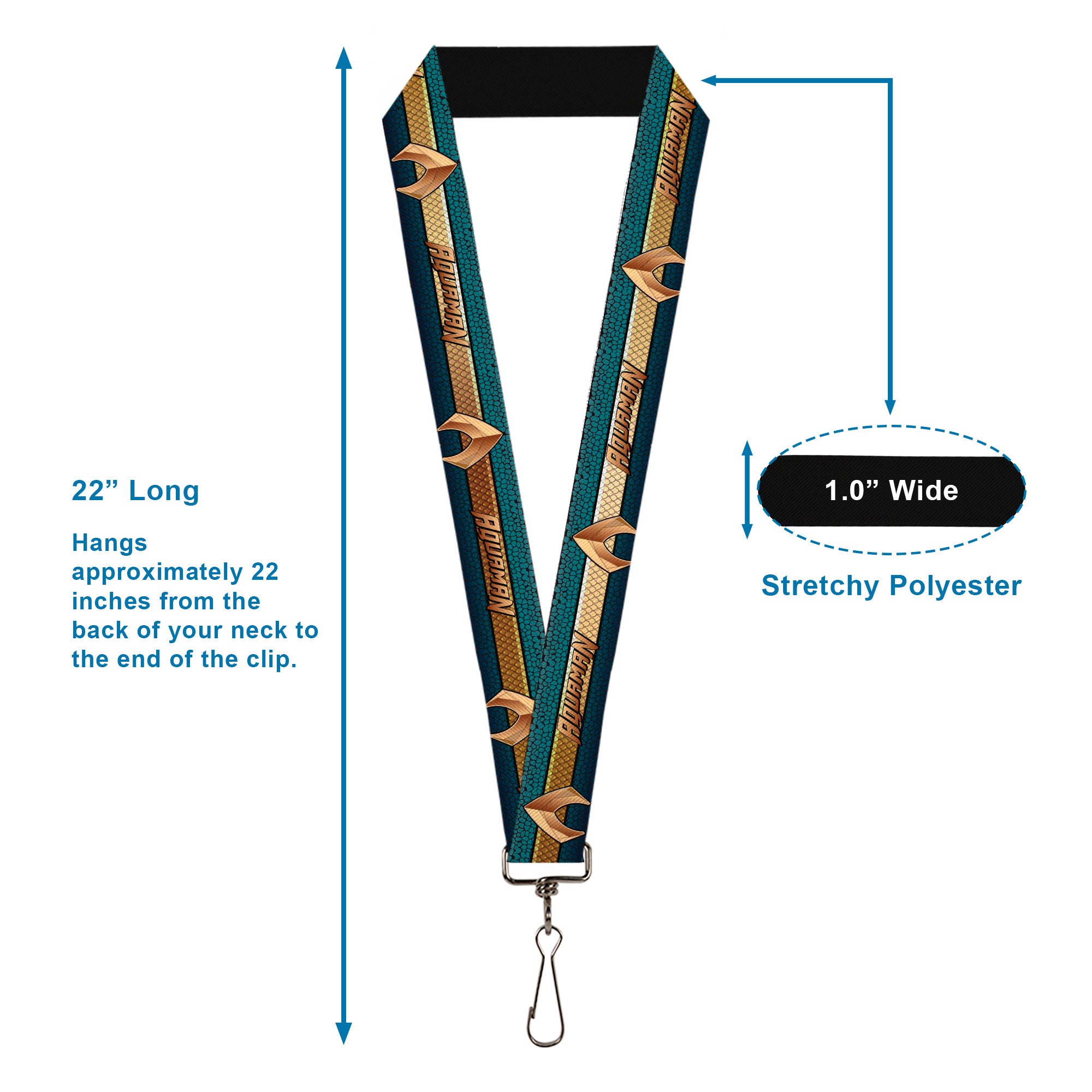 Lanyard - 1.0" - AQUAMAN 2017 Icon Scales Stripe Blues Golds Lanyards DC Comics