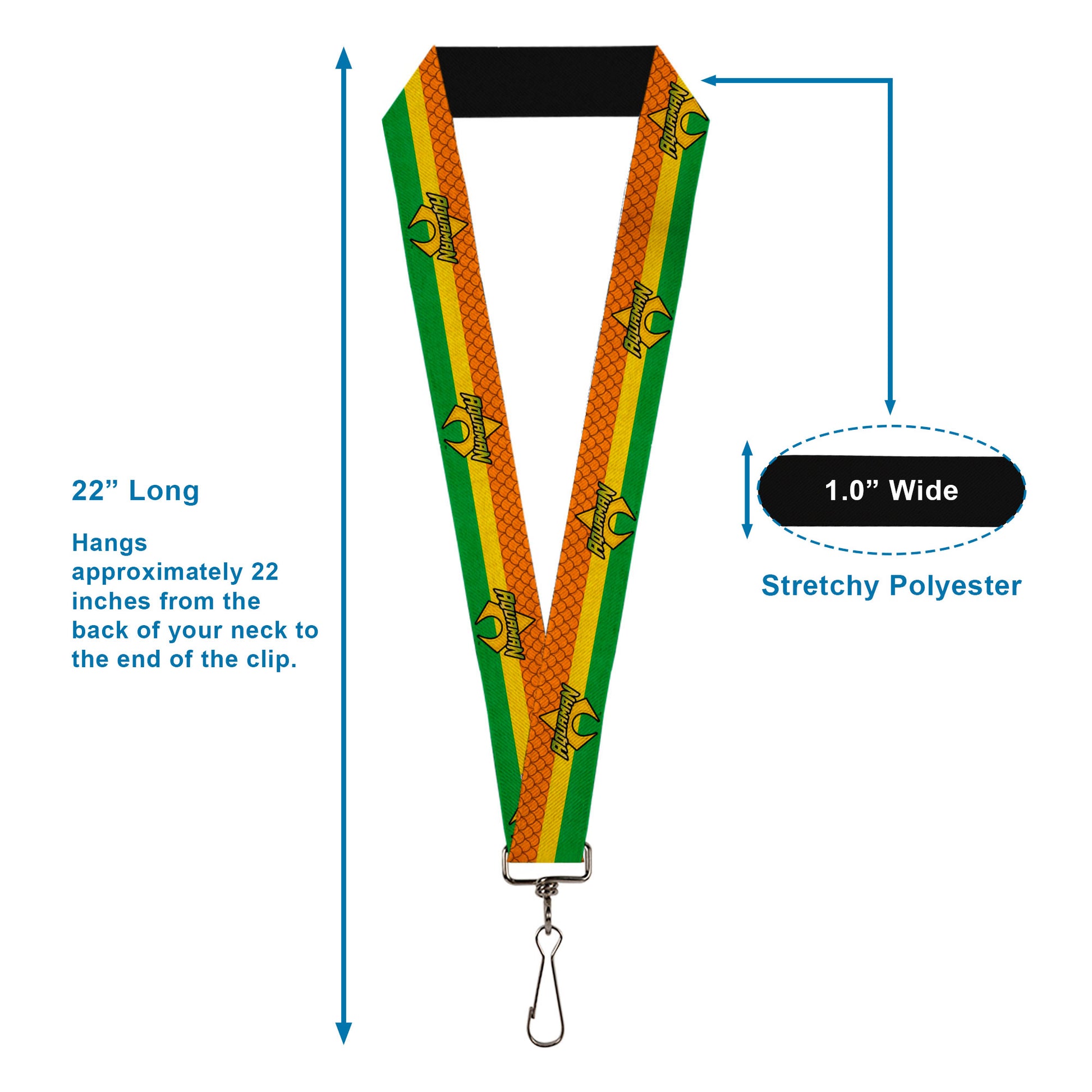 Lanyard - 1.0" - AQUAMAN Logo3 Scales Stripe Orange Yellow Green Lanyards DC Comics