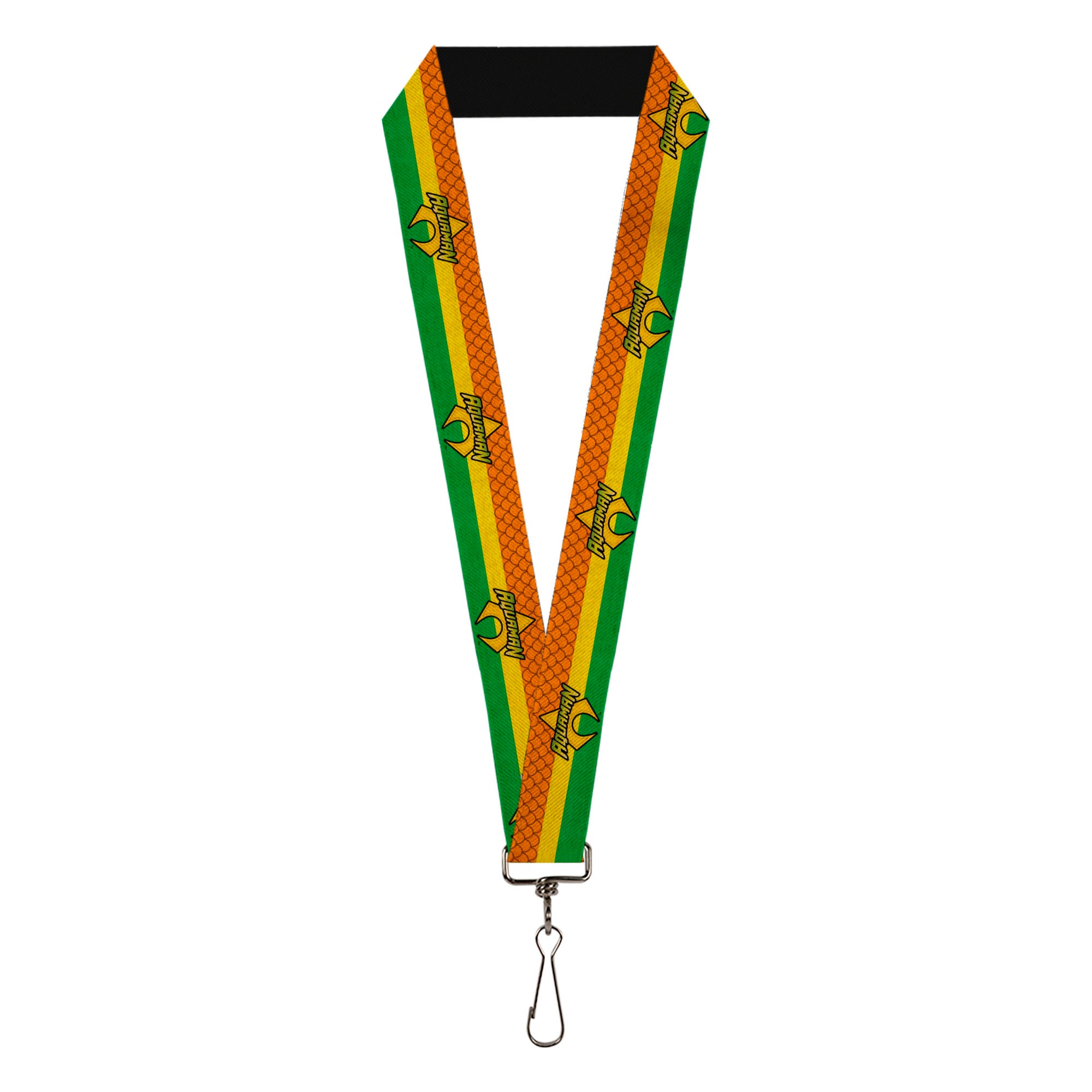 Lanyard - 1.0" - AQUAMAN Logo3 Scales Stripe Orange Yellow Green Lanyards DC Comics