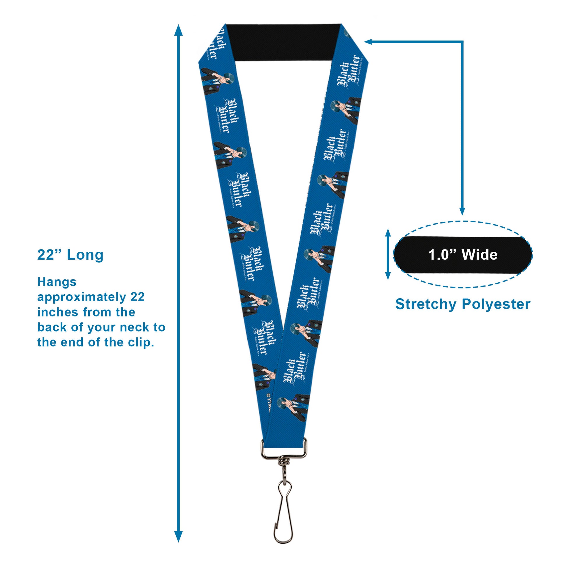 Lanyard - 1.0" - BLACK BUTLER Lawrence Bluewer Pose and Title Logo Blue Lanyards Black Butler