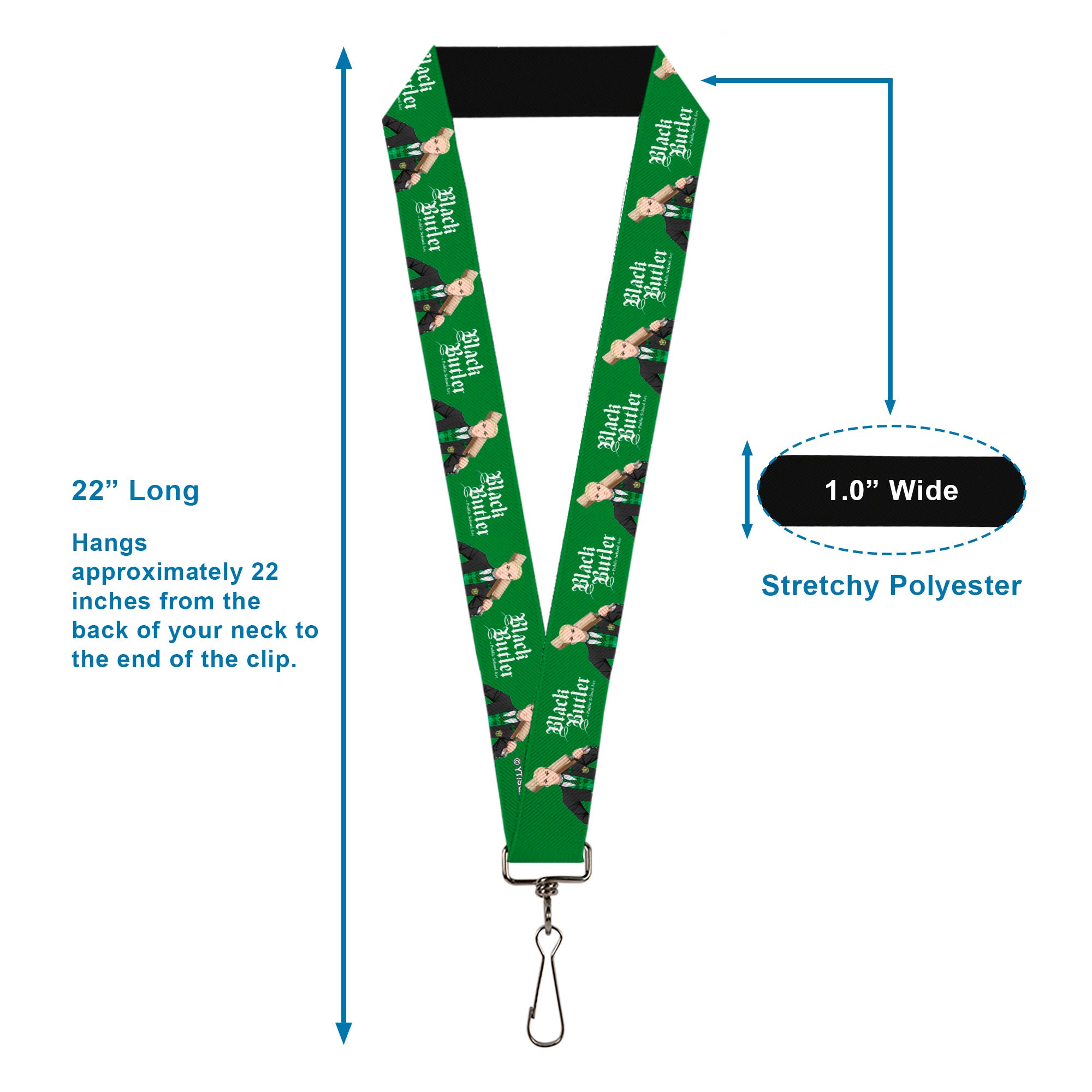 Lanyard - 1.0" - BLACK BUTLER Herman Greenhill Pose and Title Logo Green Lanyards Black Butler
