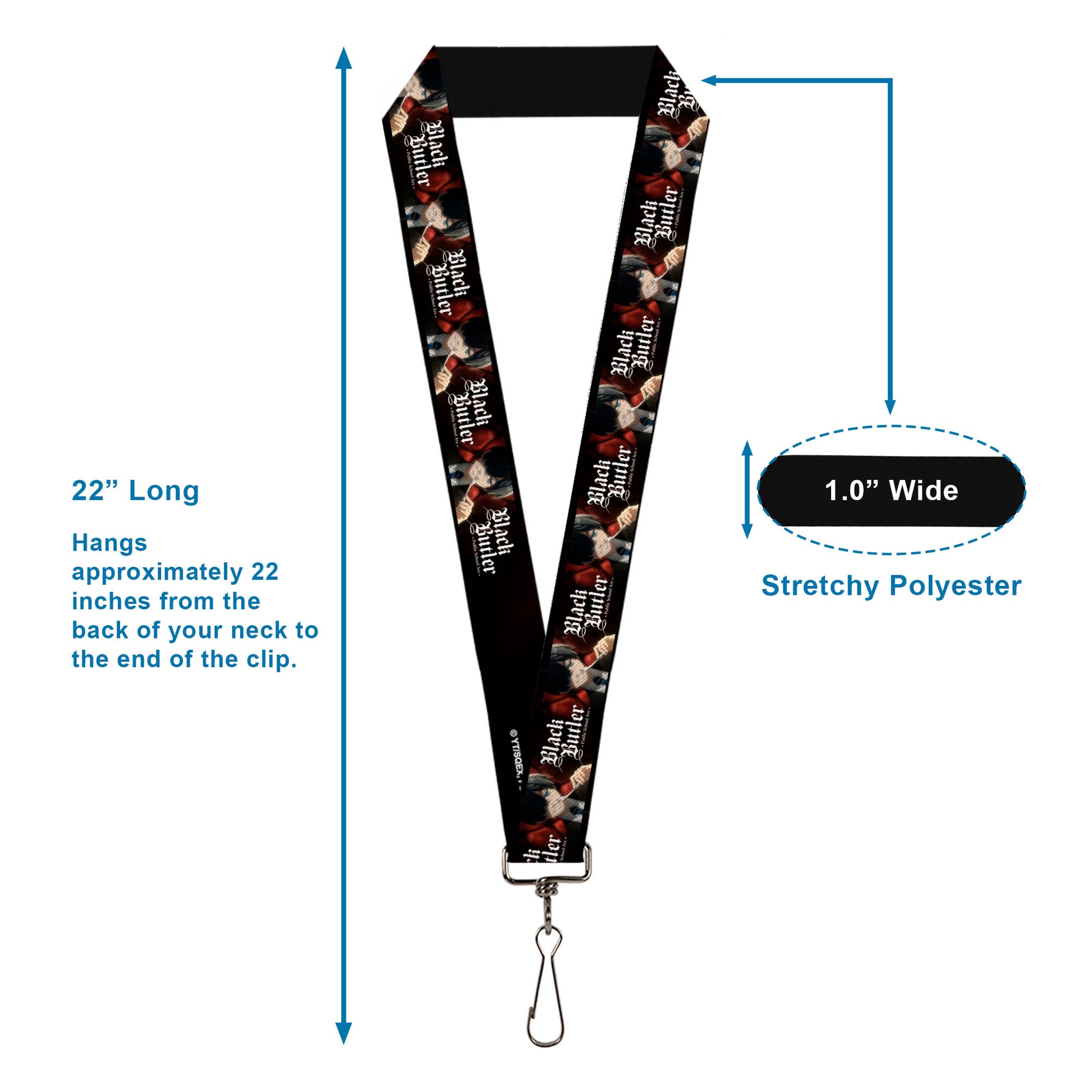 Lanyard - 1.0" - BLACK BUTLER Ciel Phantomhive Fork Pose and Title Logo Lanyards Black Butler