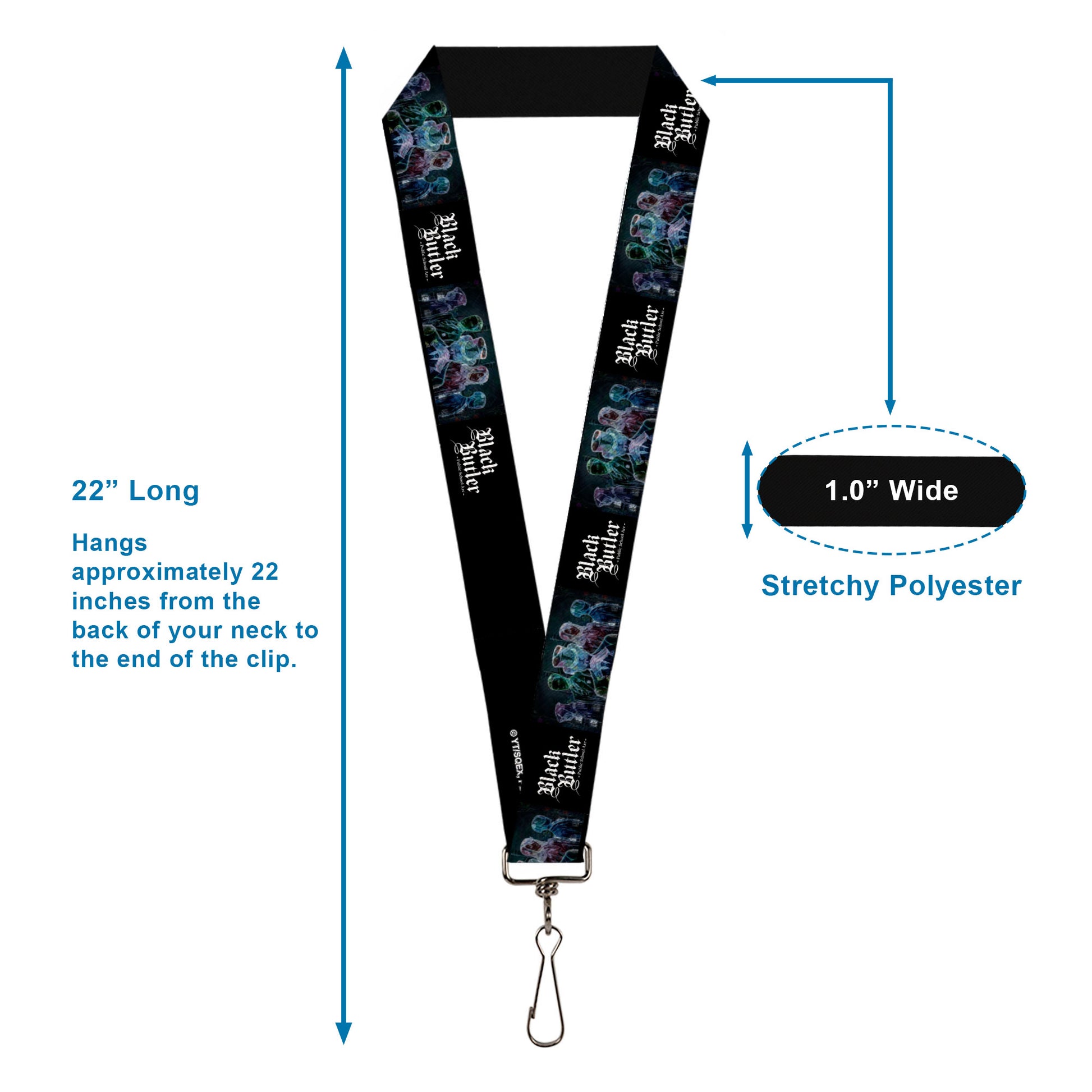 Lanyard - 1.0" - BLACK BUTLER Five Character Group Pose and Title Logo Black Lanyards Black Butler