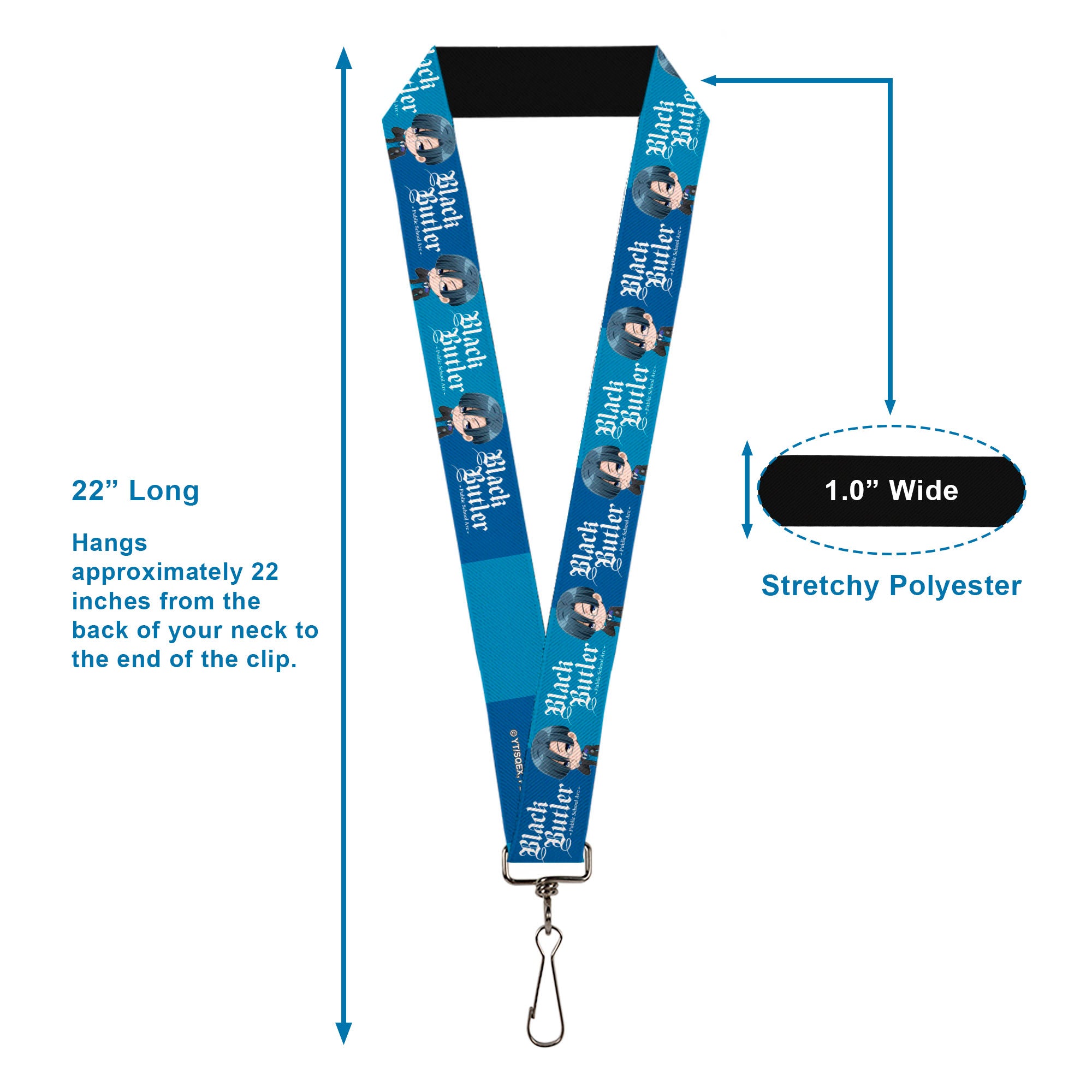 Lanyard - 1.0" - BLACK BUTLER Chibi Lawrence Bluewer Pose and Title Logo Blues Lanyards Black Butler