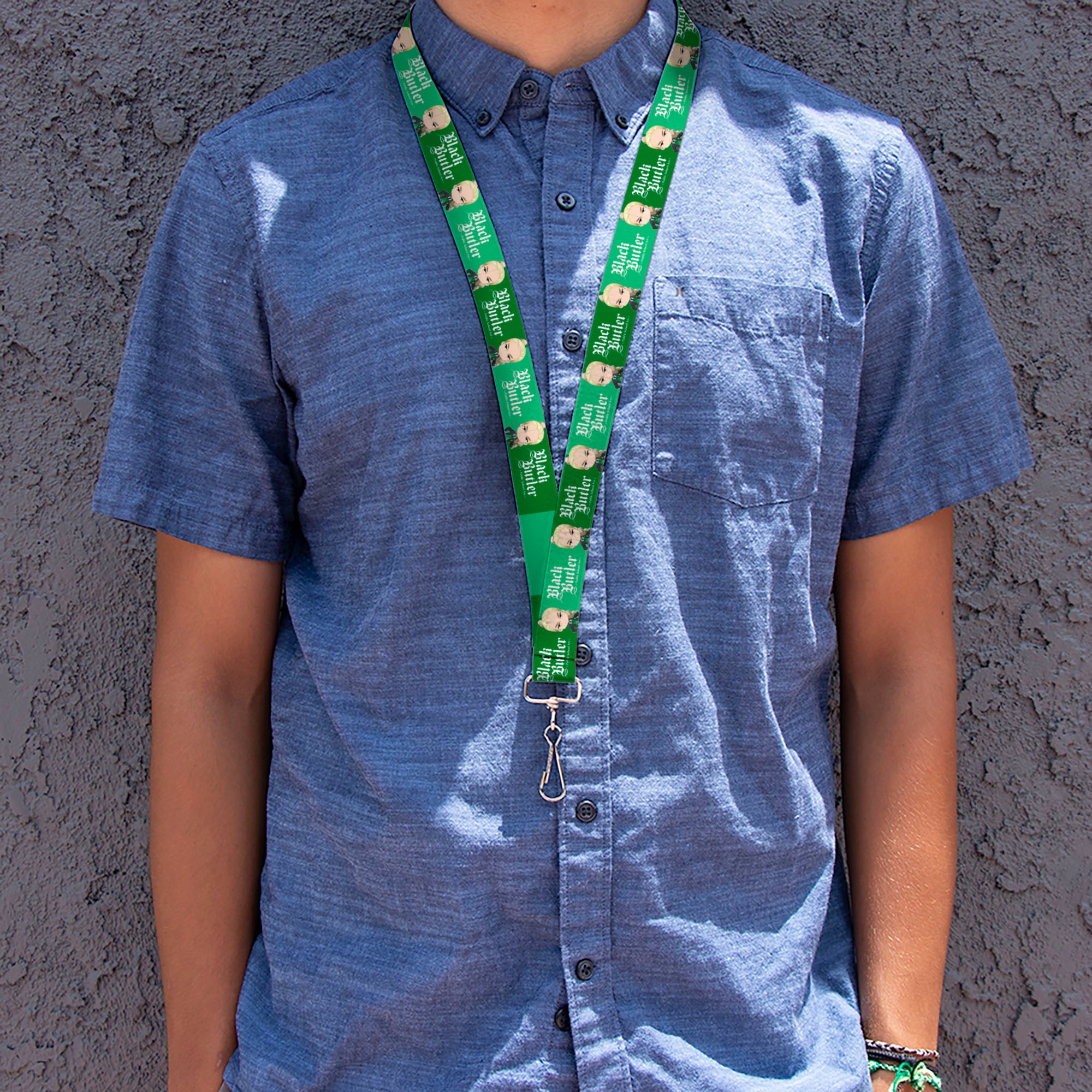 Lanyard - 1.0" - BLACK BUTLER Chibi Herman Greenhill Pose and Title Logo Greens Lanyards Black Butler