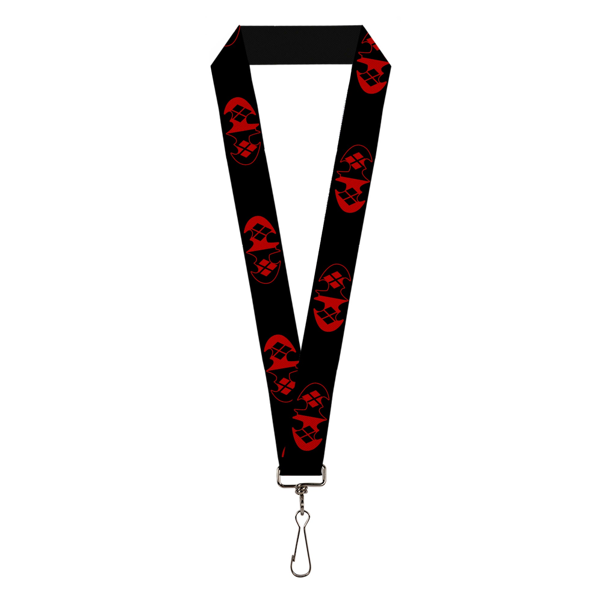 Lanyard - 1.0" - Bat Logo Harley Quinn Diamonds Black Red Lanyards DC Comics