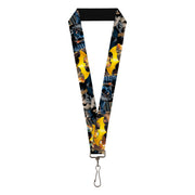 Lanyard - 1.0" - Bat Shield Urban Legend Action Poses Fire Full Color Golden Yellow Lanyards DC Comics