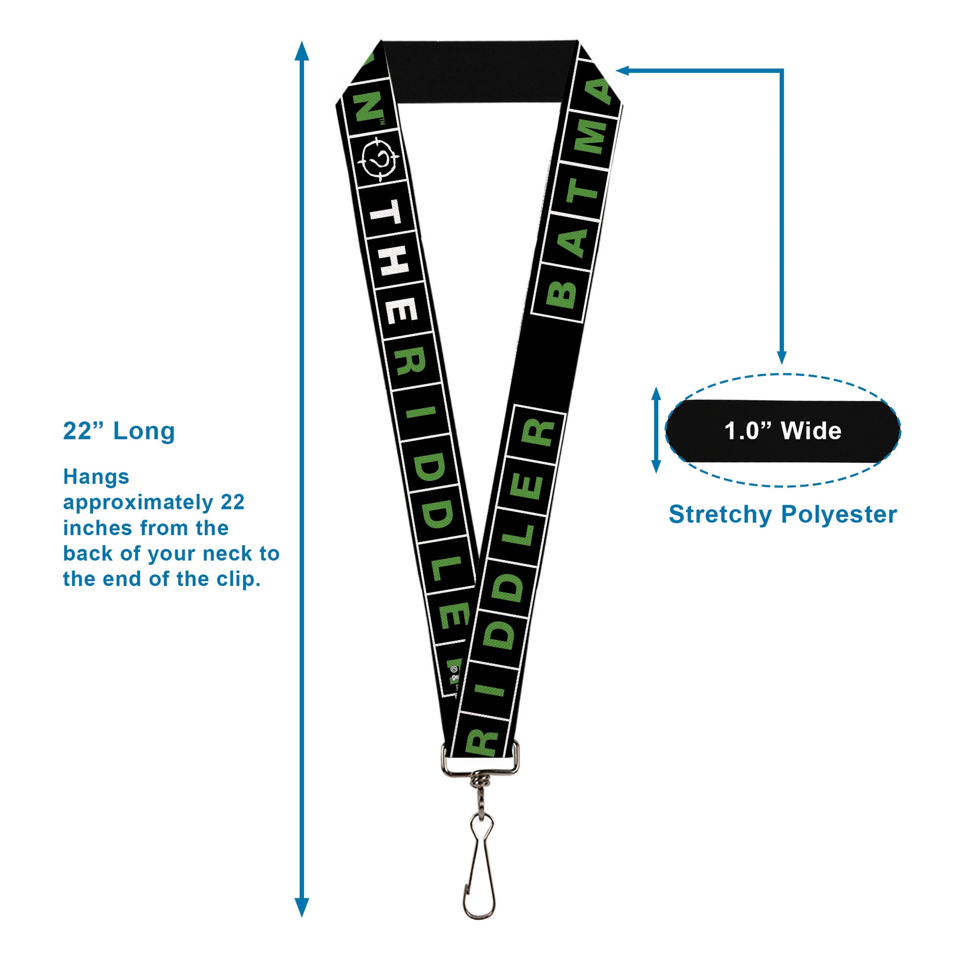 Lanyard - 1.0" - The Batman Movie Crossword Puzzle Black White Green Lanyards DC Comics