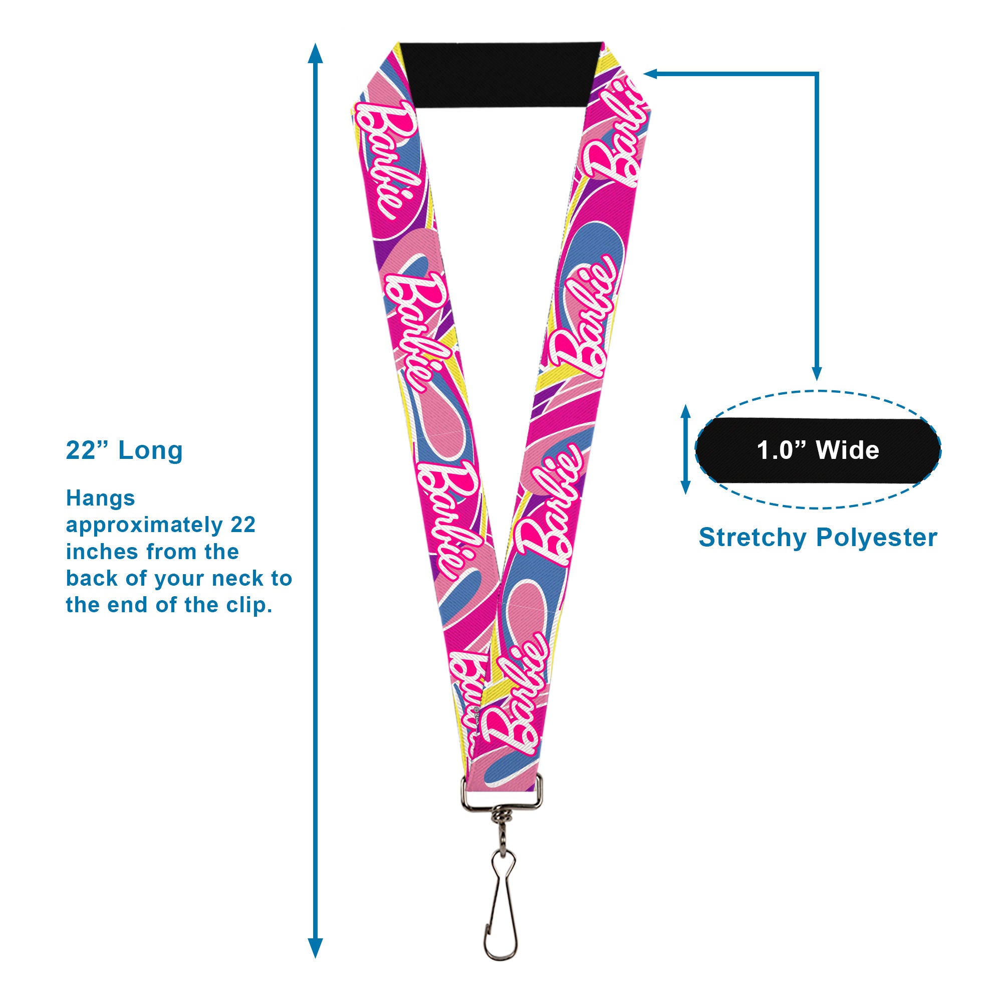 Lanyard - 1.0" - BARBIE Script Signature Logo Abstract Multi Color/White Lanyards Barbie