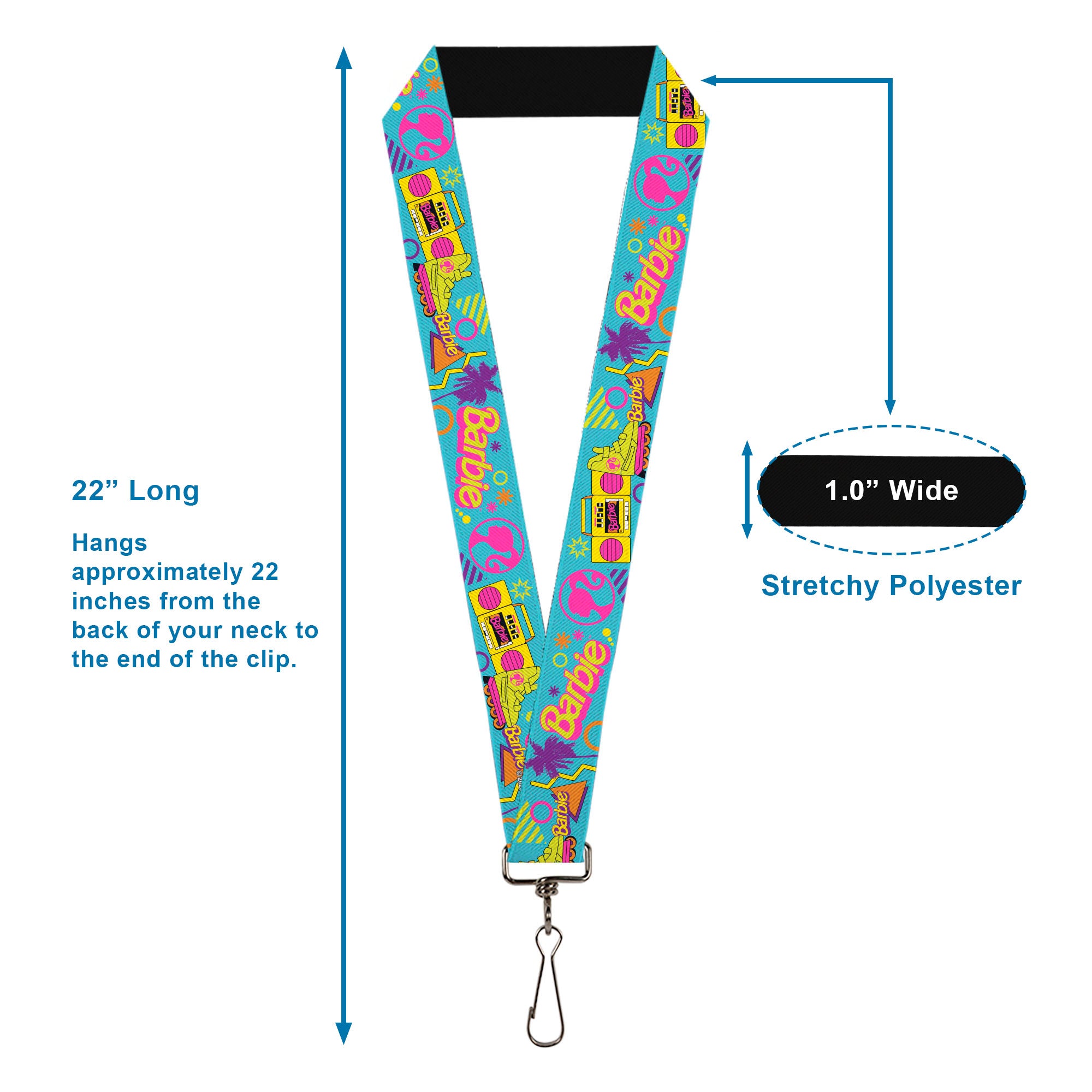 Lanyard - 1.0" - BARBIE Eighties Icons Bright Blue/Multi Color Lanyards Barbie