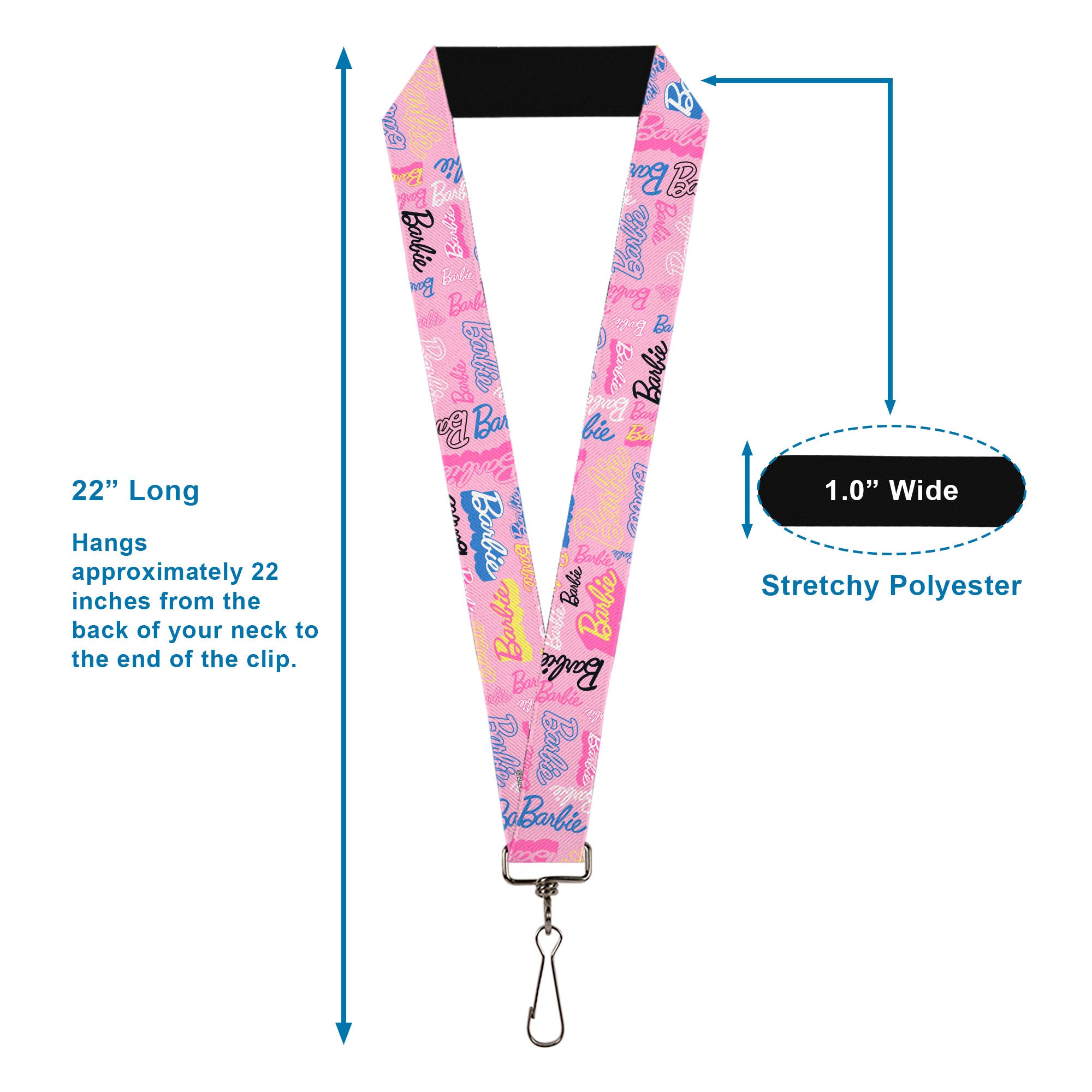 Lanyard - 1.0" - BARBIE Script Signature Collage Pink/Multi Color Lanyards Barbie