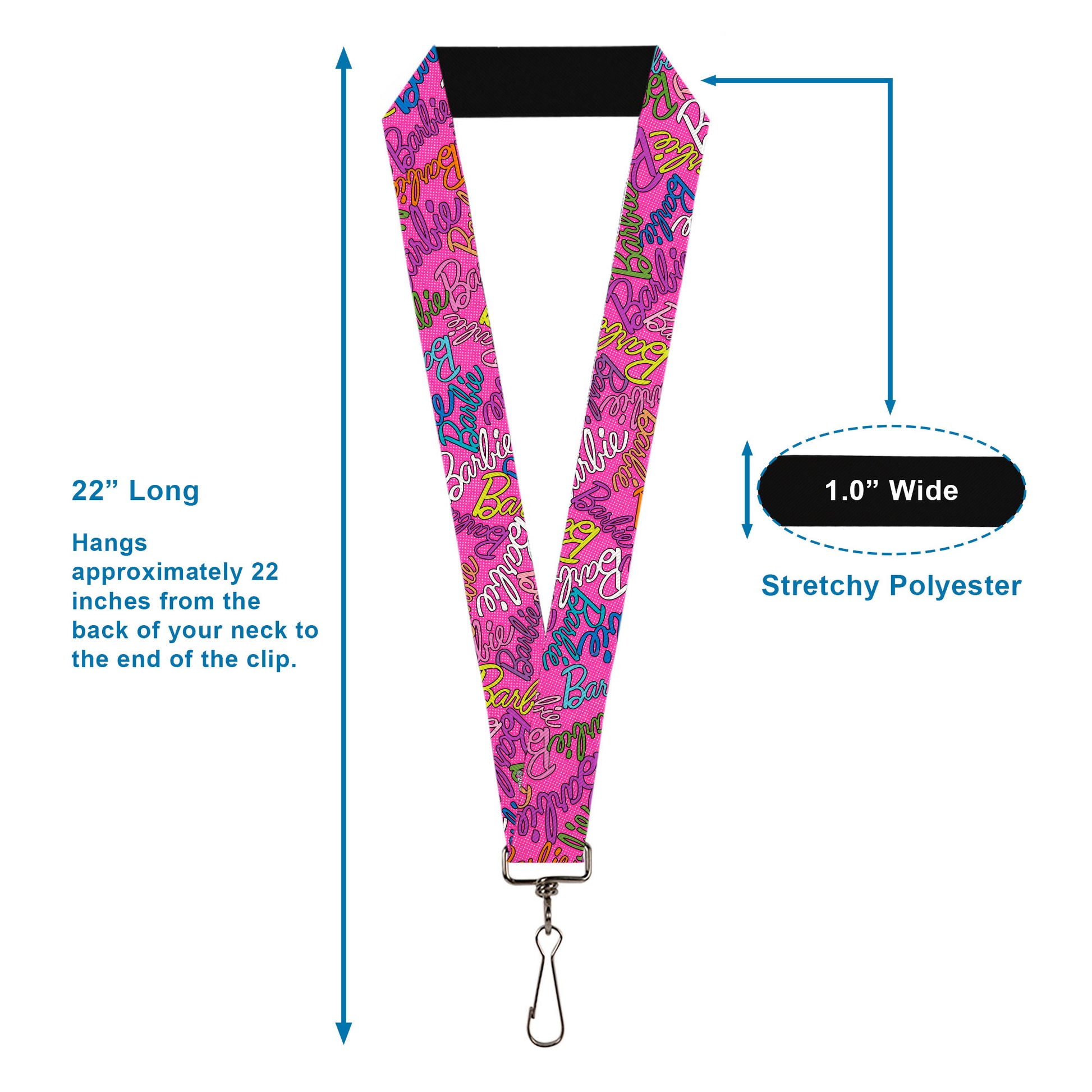 Lanyard - 1.0" - BARBIE Script Signature Scattered Pink/Multi Color Lanyards Barbie