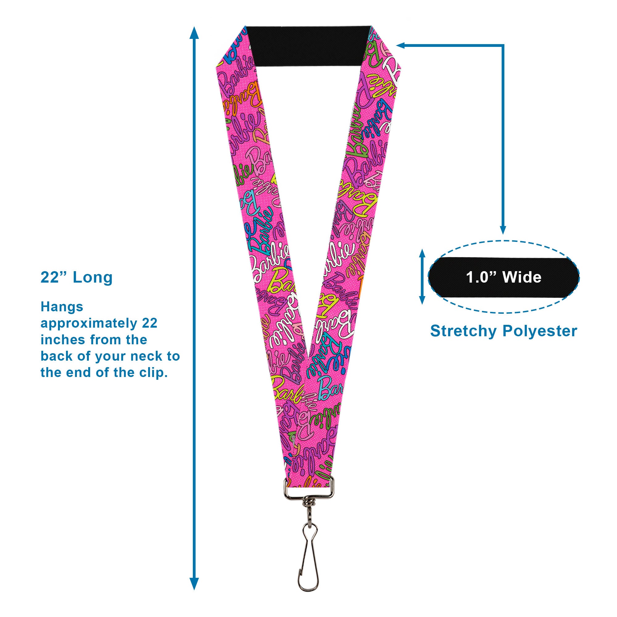 Lanyard - 1.0" - BARBIE Script Signature Scattered Pink/Multi Color Lanyards Barbie
