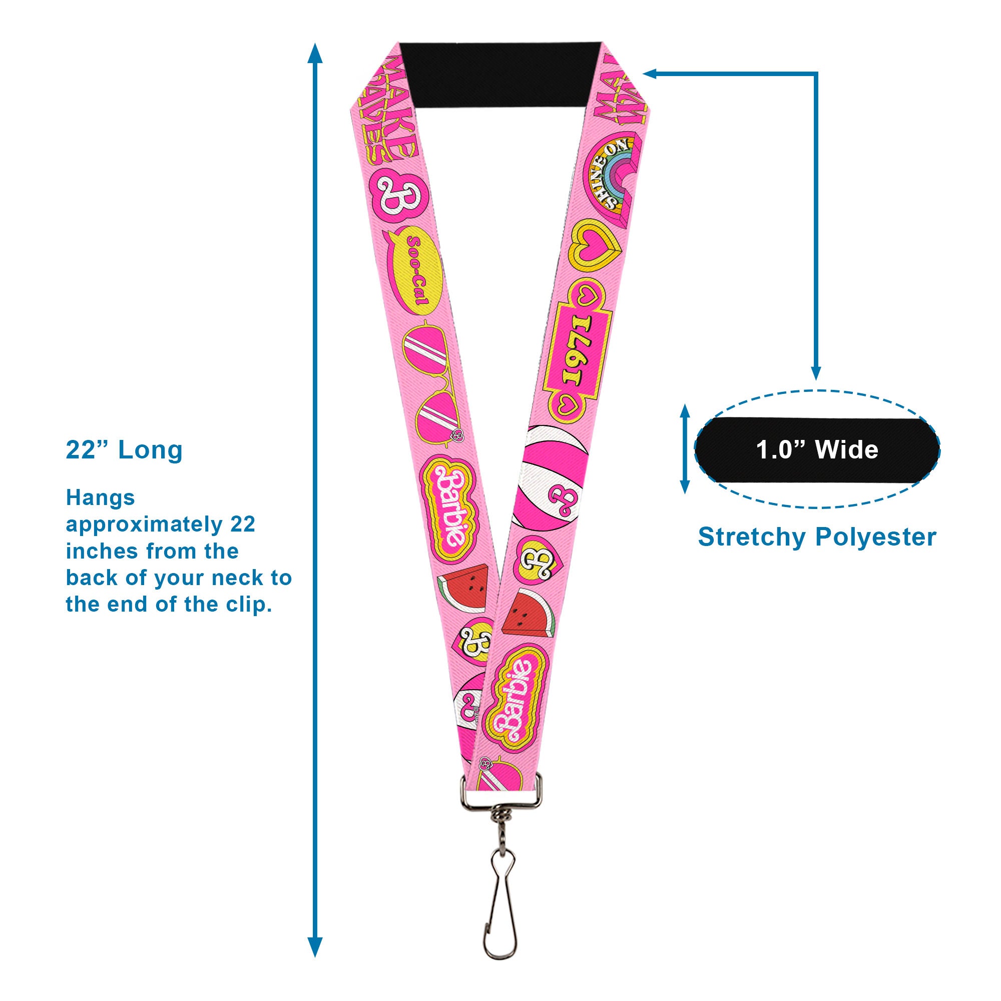 Lanyard - 1.0" - Malibu Barbie 1971 Icons and Quotes Pinks/Yellows Lanyards Barbie
