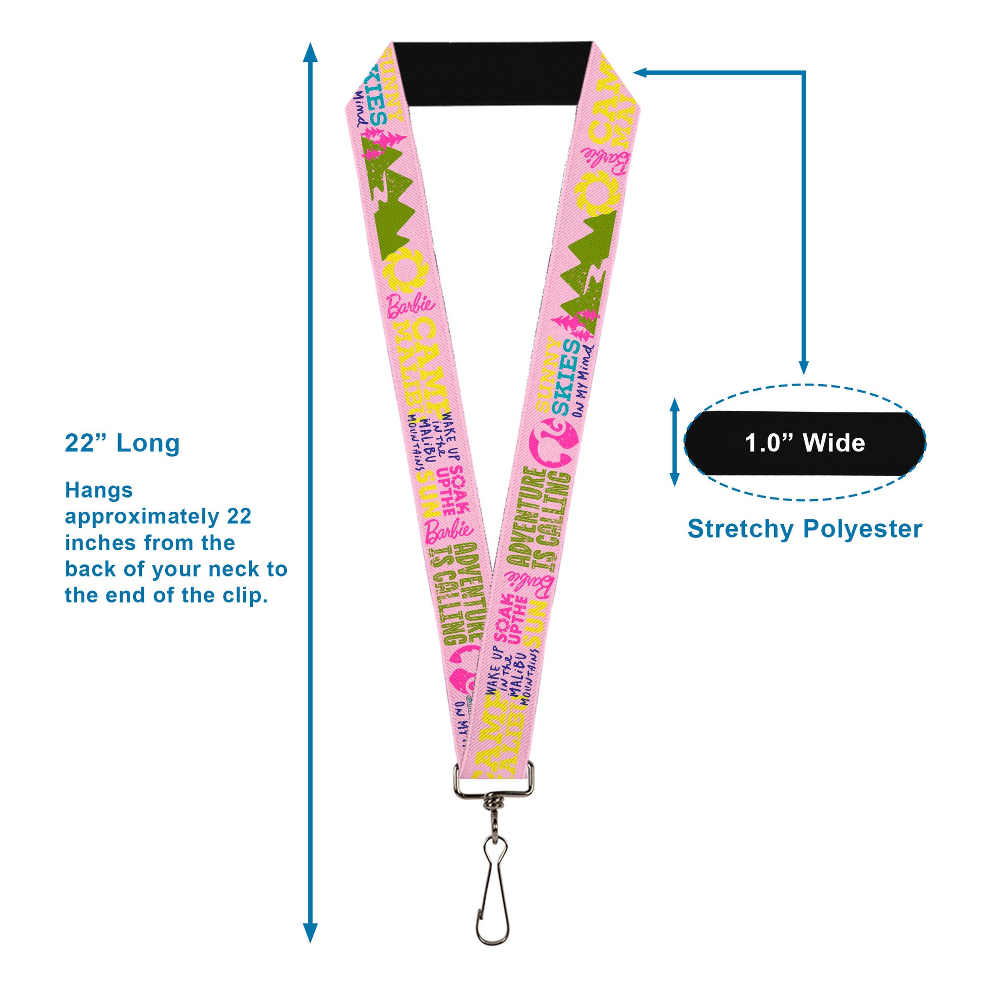 Lanyard - 1.0" - Barbie CAMP MALIBU Quotes and Icons Pink/Multi Color Lanyards Barbie