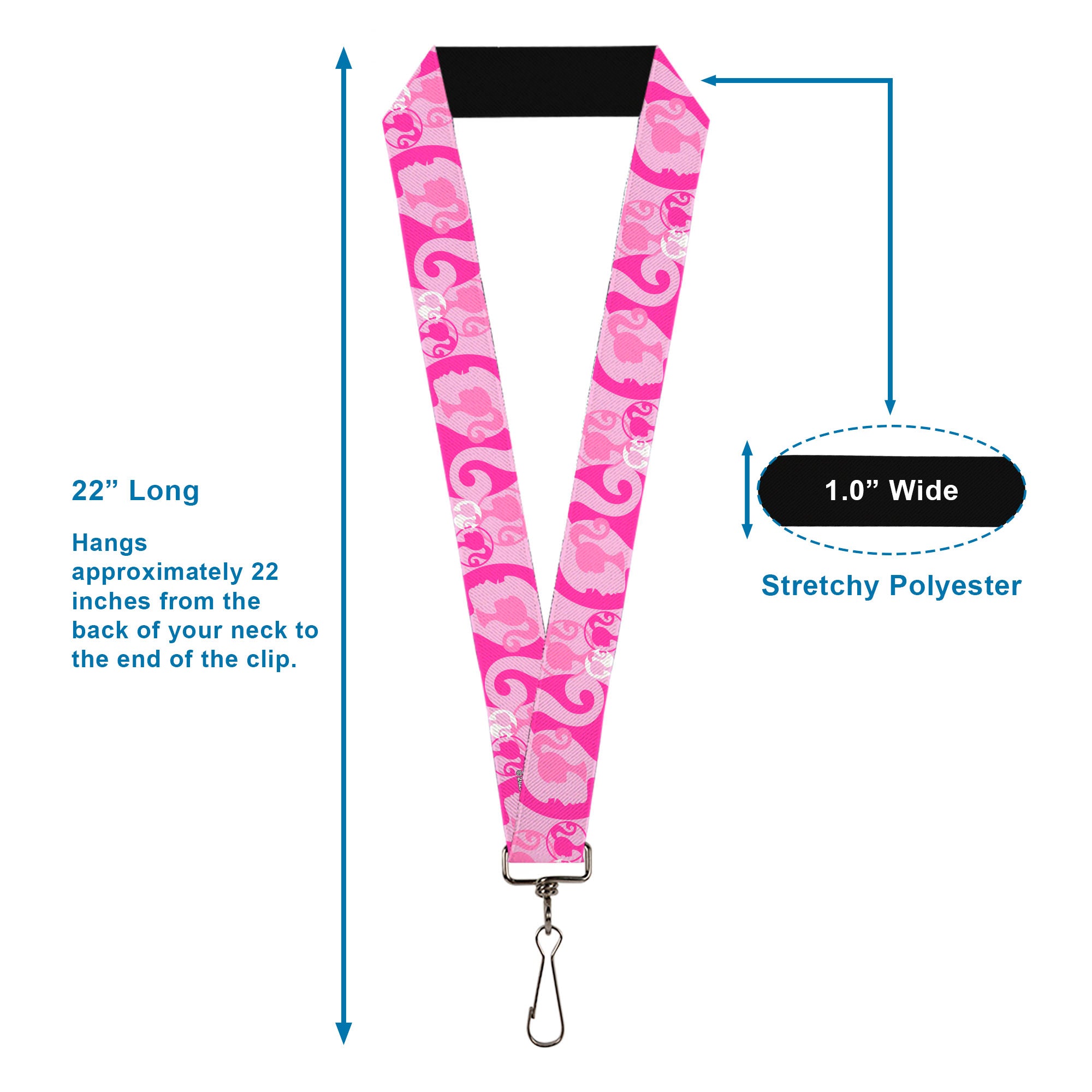 Lanyard - 1.0" - Barbie Ponytail Silhouette Icon Scattered Pinks Lanyards Barbie