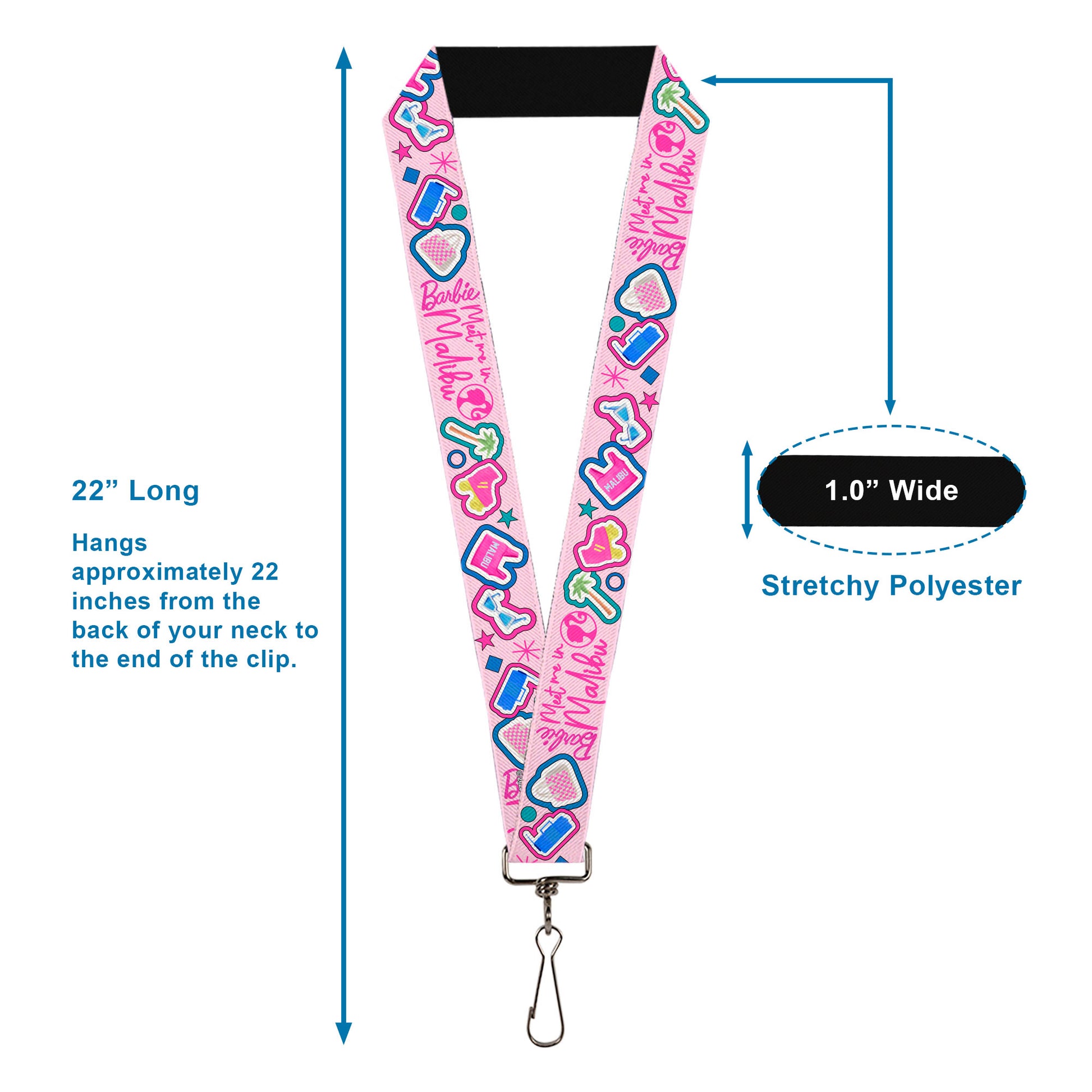 Lanyard - 1.0" - BARBIE MEET ME IN MALIBU Icons Collage Pink/Multi Color Lanyards Barbie