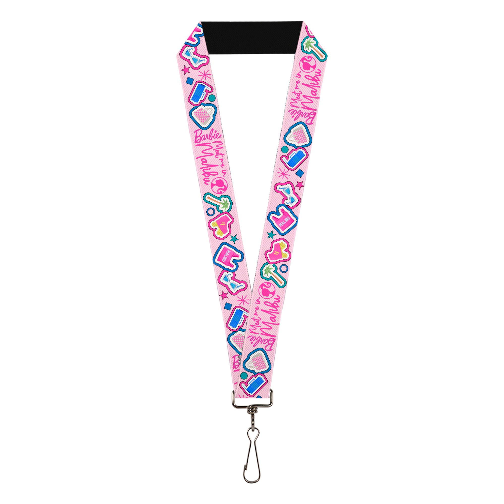 Lanyard - 1.0" - BARBIE MEET ME IN MALIBU Icons Collage Pink/Multi Color Lanyards Barbie