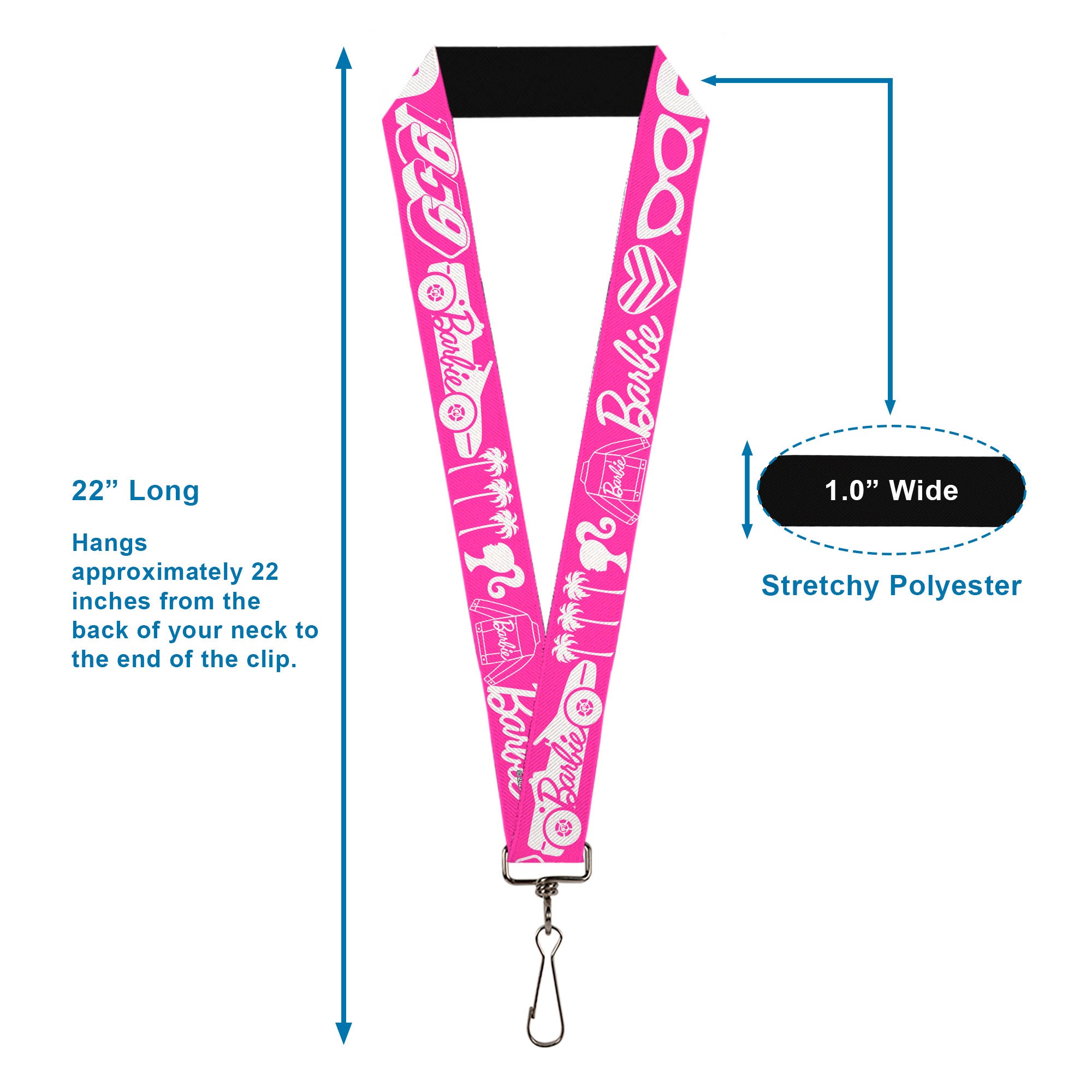 Lanyard - 1.0" - BARBIE Script Signature and Icons Pink/White Lanyards Barbie