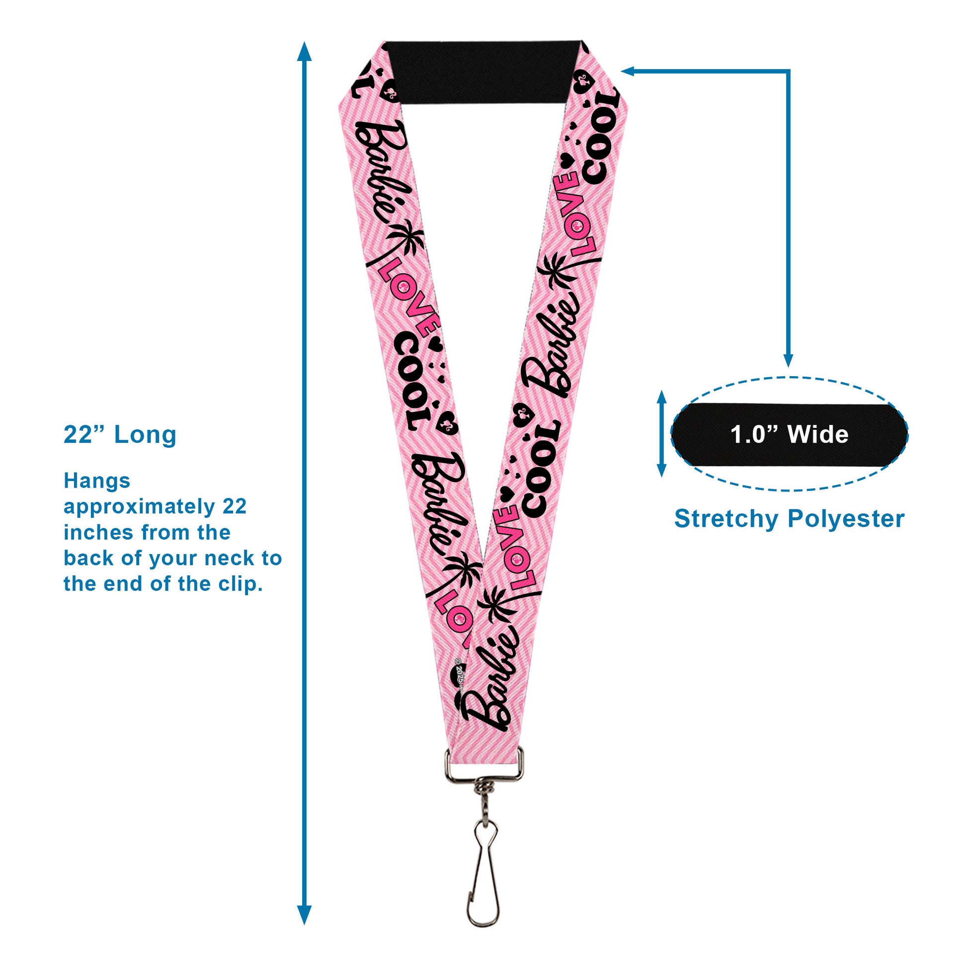Lanyard - 1.0" - BARBIE LOVE SHINE BRIGHT Chevron Striping Pinks Lanyards Barbie