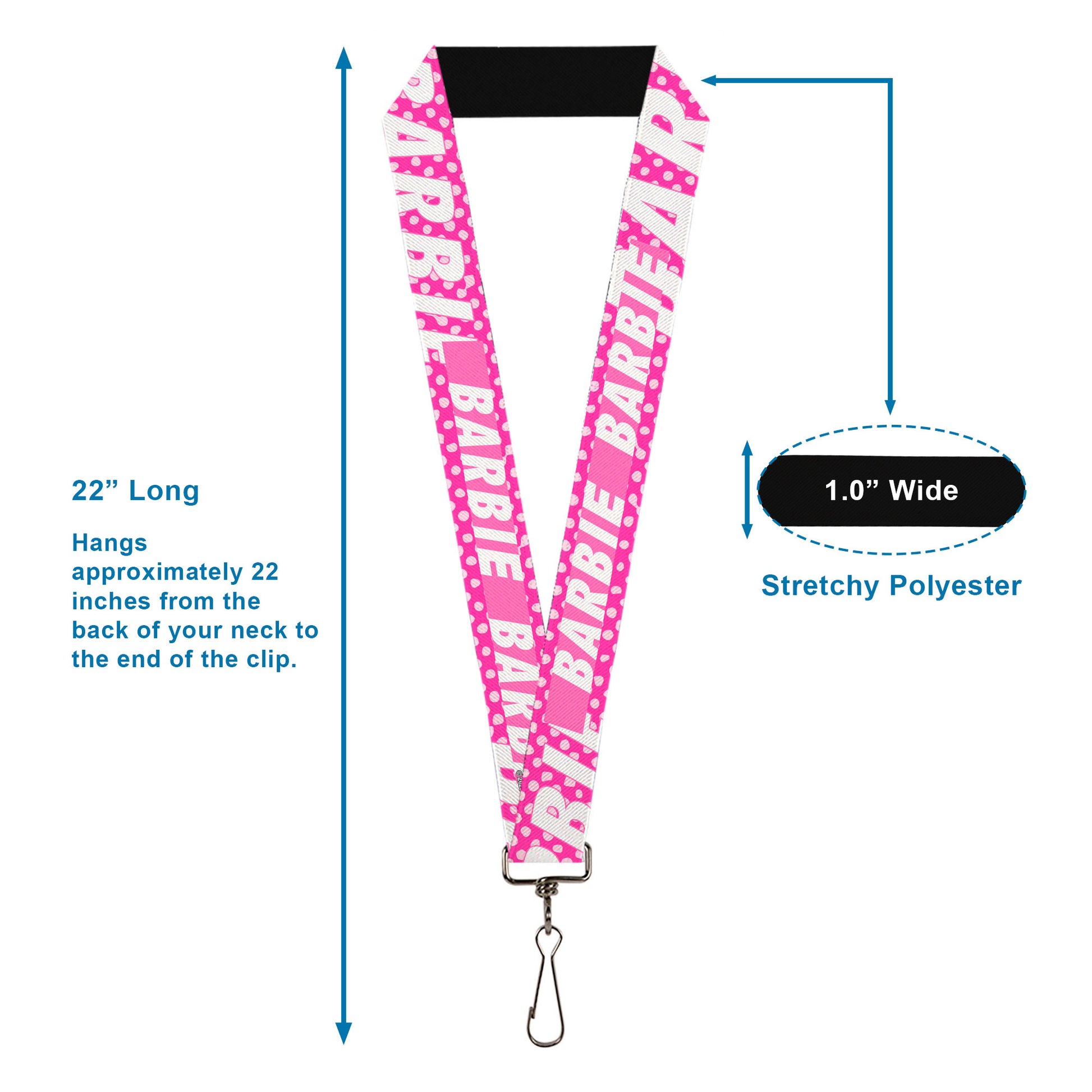 Lanyard - 1.0" - BARBIE Text and Polka Dots Pinks/White Lanyards Barbie