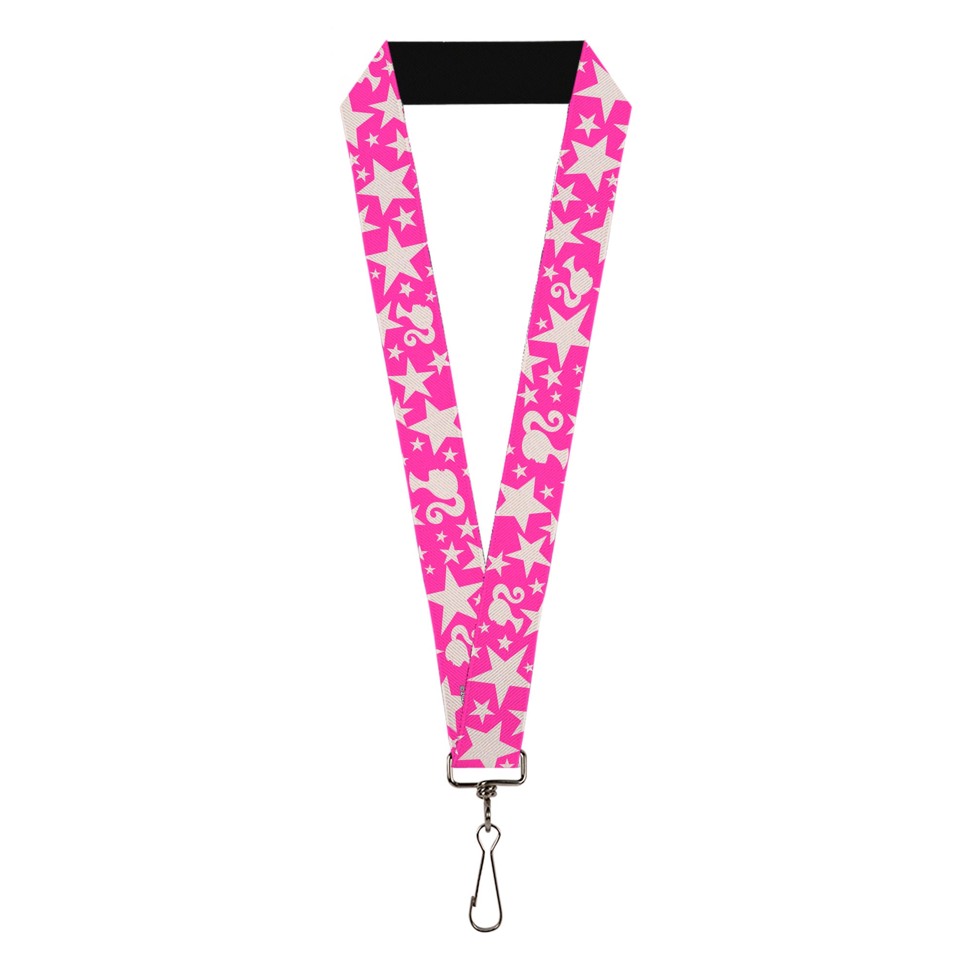 Lanyard - 1.0" - Barbie Ponytail Silhouette and Star Scattered Pink/White Lanyards Barbie