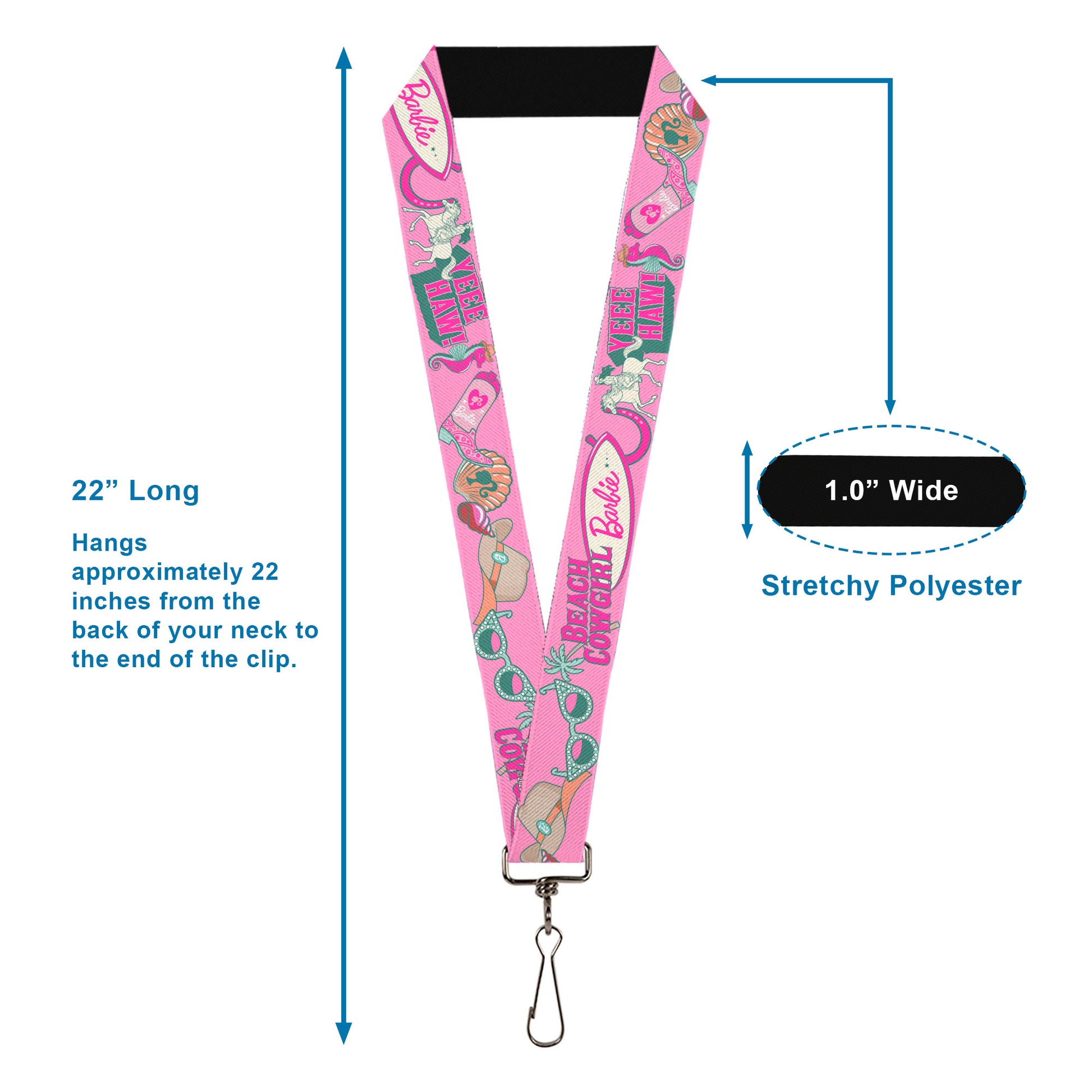 Lanyard - 1.0" - BARBIE BEACH COWGIRL Icons Collage Pinks/Blues Lanyards Barbie