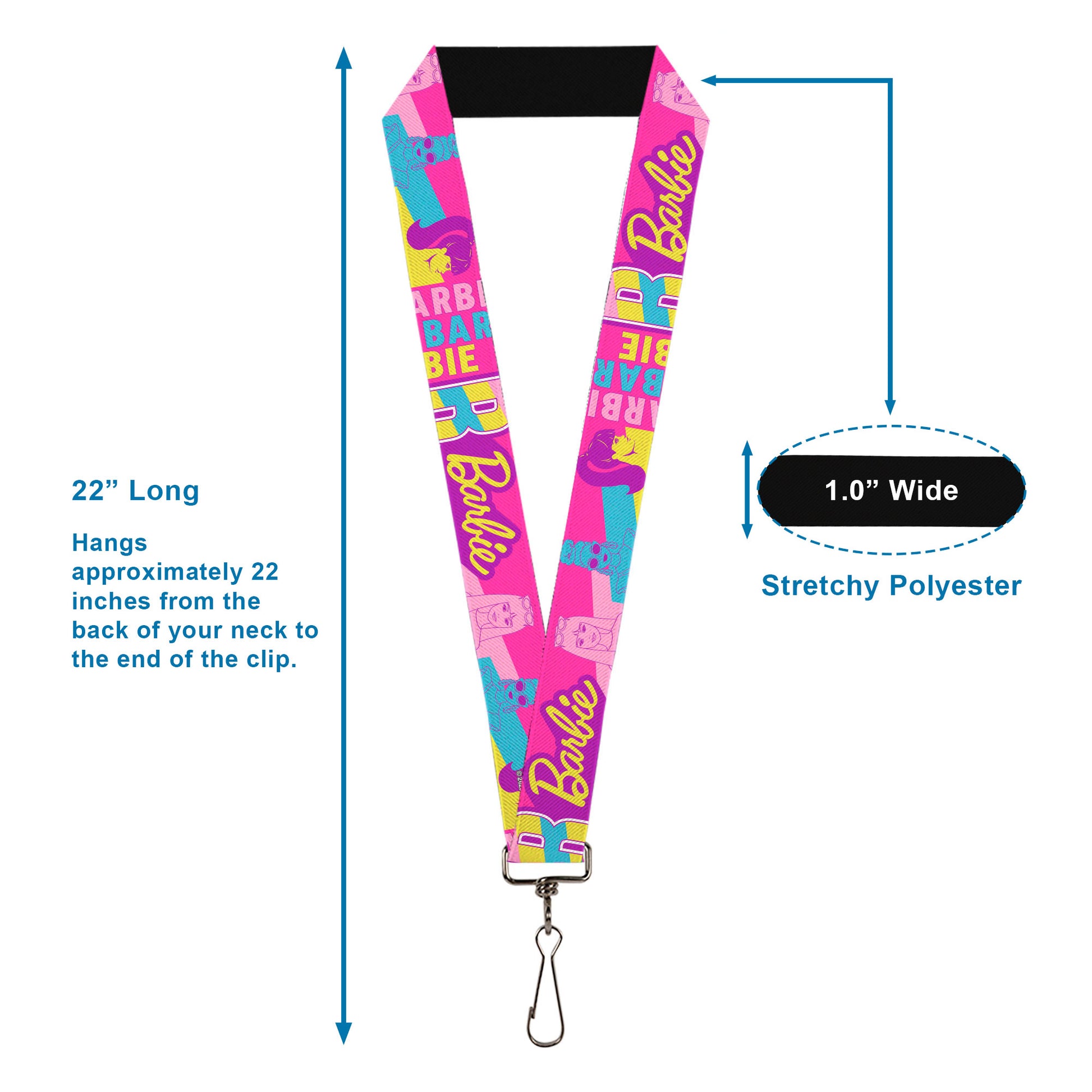 Lanyard - 1.0" - Barbie Text and Dolls Collage Pinks/Multi Color Lanyards Barbie
