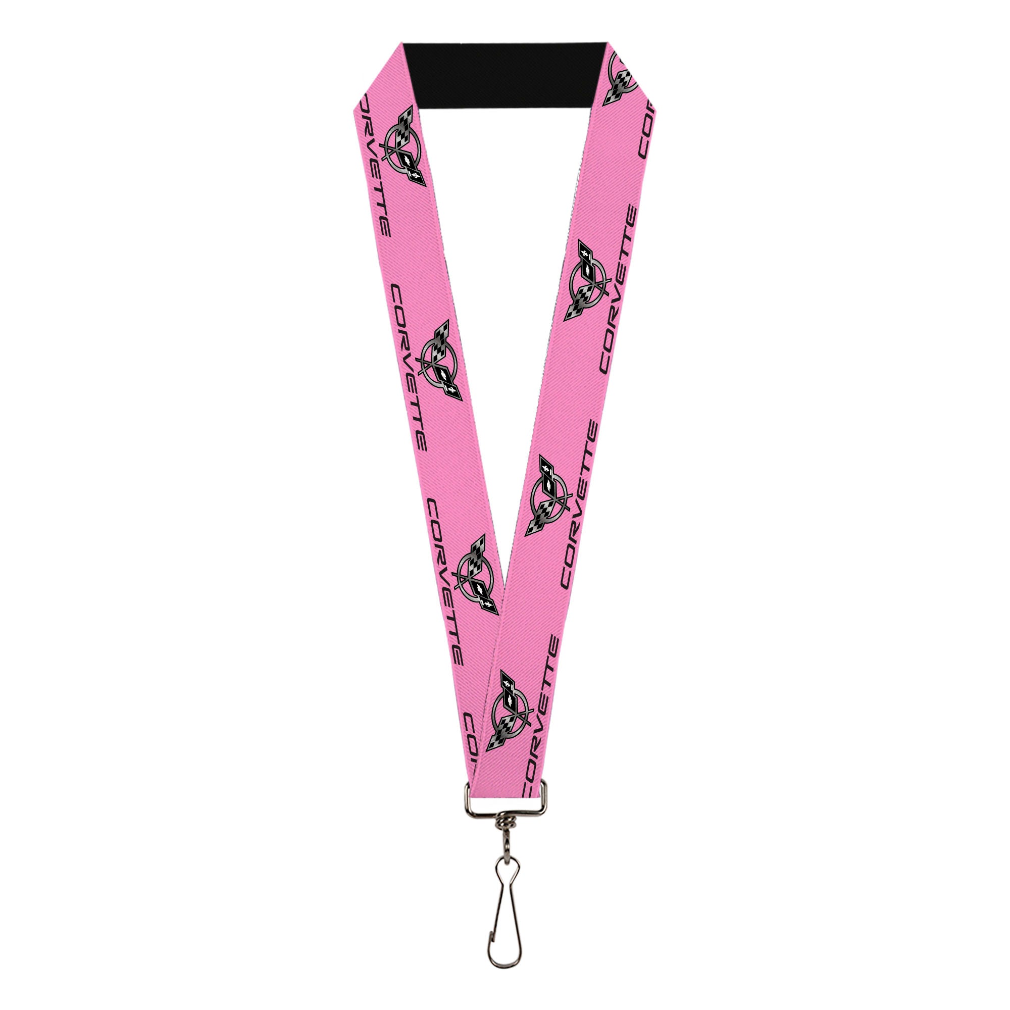 Lanyard - 1.0" - CORVETTE C5 Logo Repeat Pink Black Silvers Lanyards GM General Motors