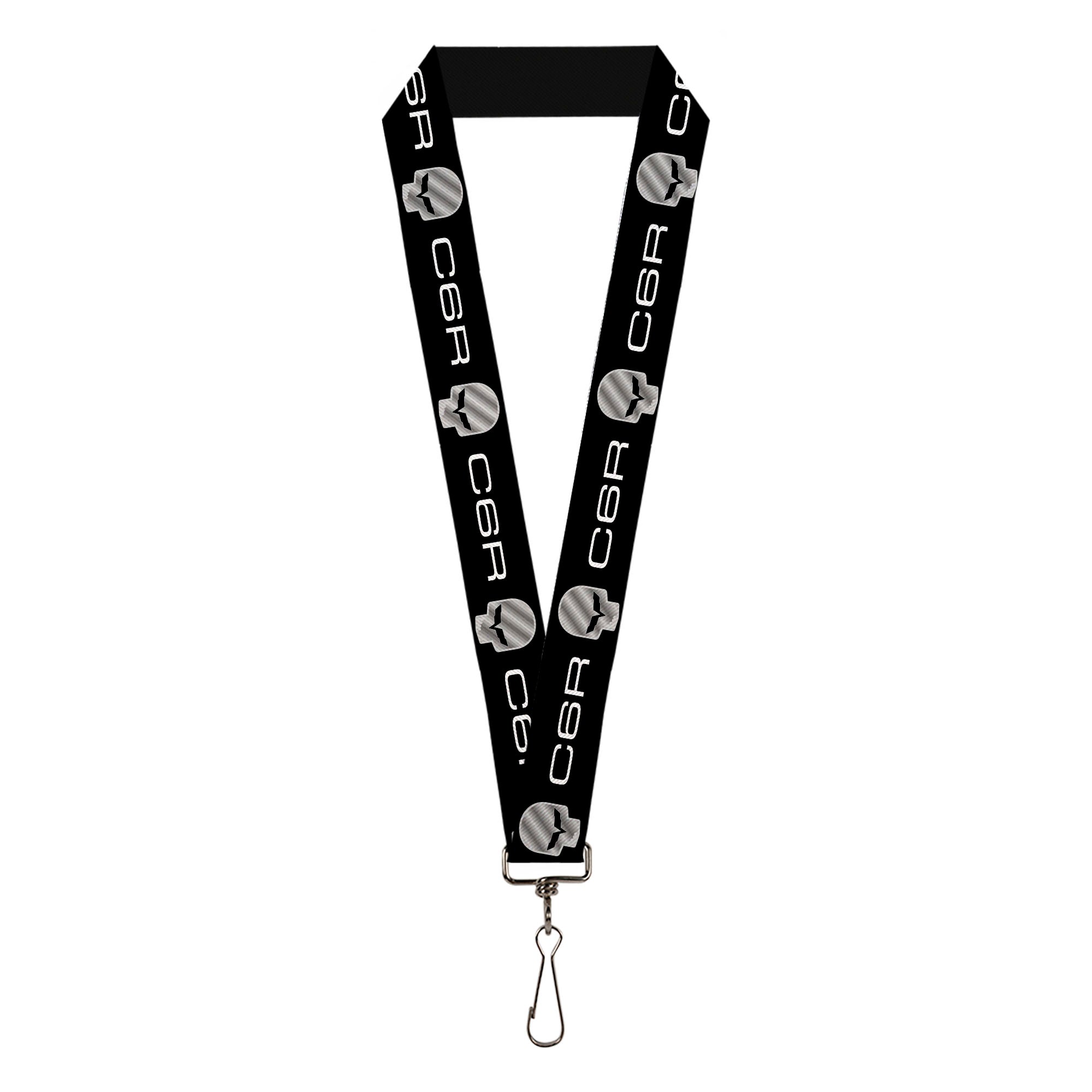Lanyard - 1.0" - C6R Racing Skull Logo Black Silver Lanyards GM General Motors