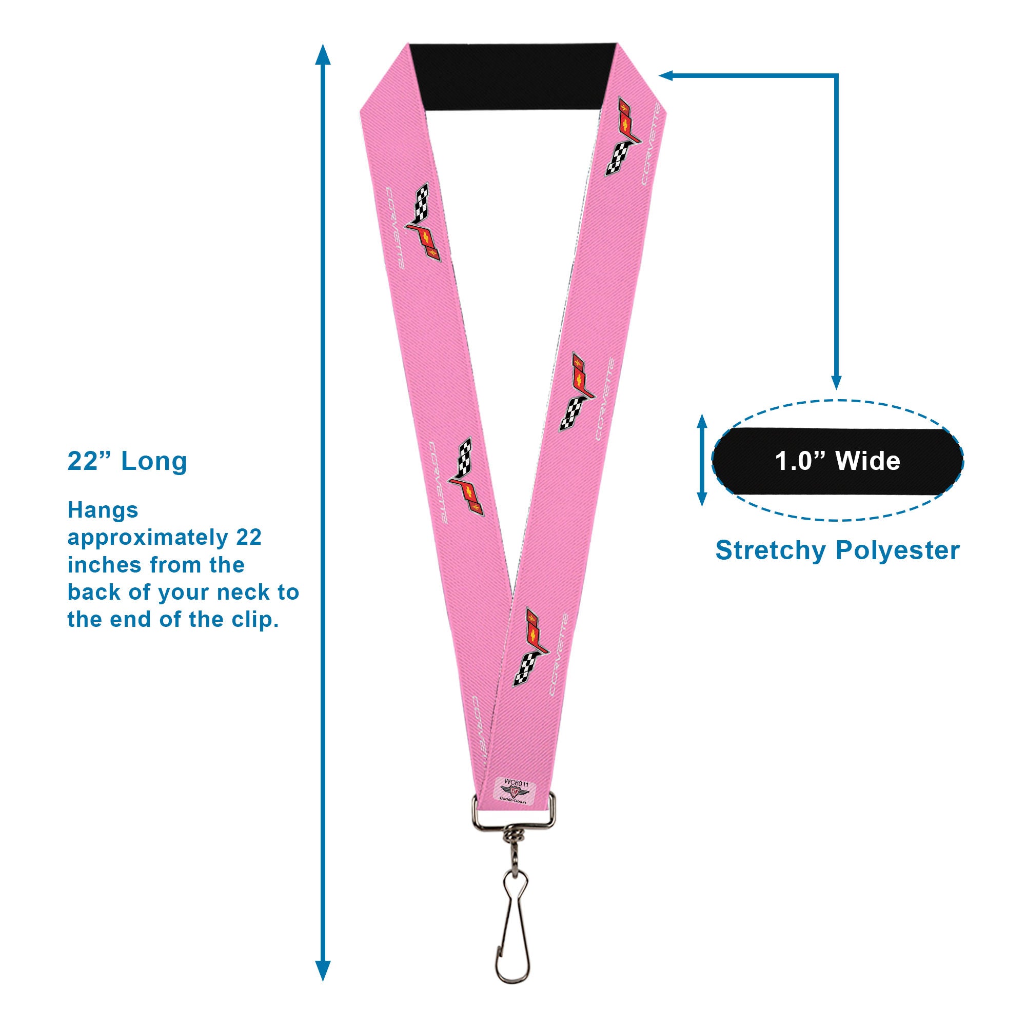 Lanyard - 1.0" - C6 Logo Pink Silver Lanyards GM General Motors