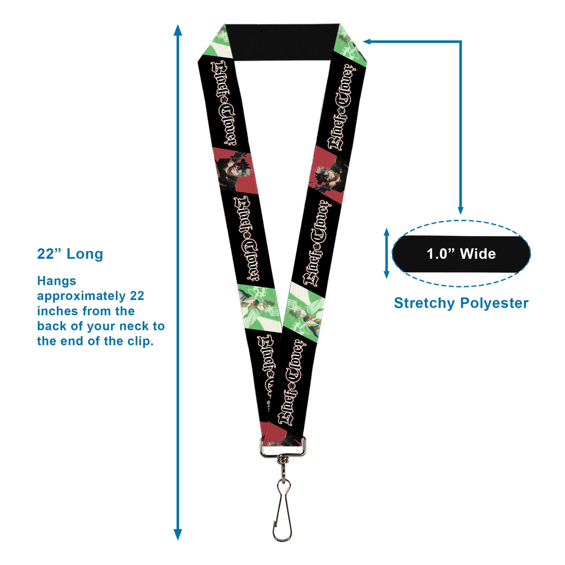 Lanyard - 1.0" - BLACK CLOVER Asta and Yuno Pose Blocks with Title Logo Black Lanyards Black Clover