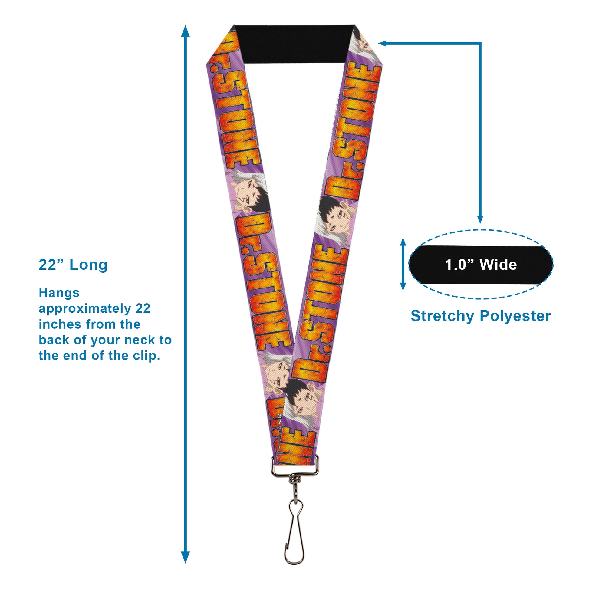 Lanyard - 1.0" - DR. STONE Title Logo and Gen Asagiri Face Purples Lanyards Dr. Stone
