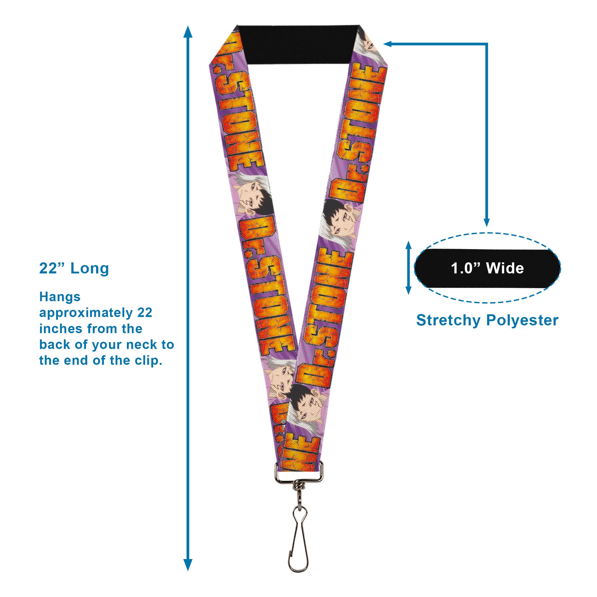 Lanyard - 1.0" - DR. STONE Title Logo and Gen Asagiri Face Purples Lanyards Dr. Stone