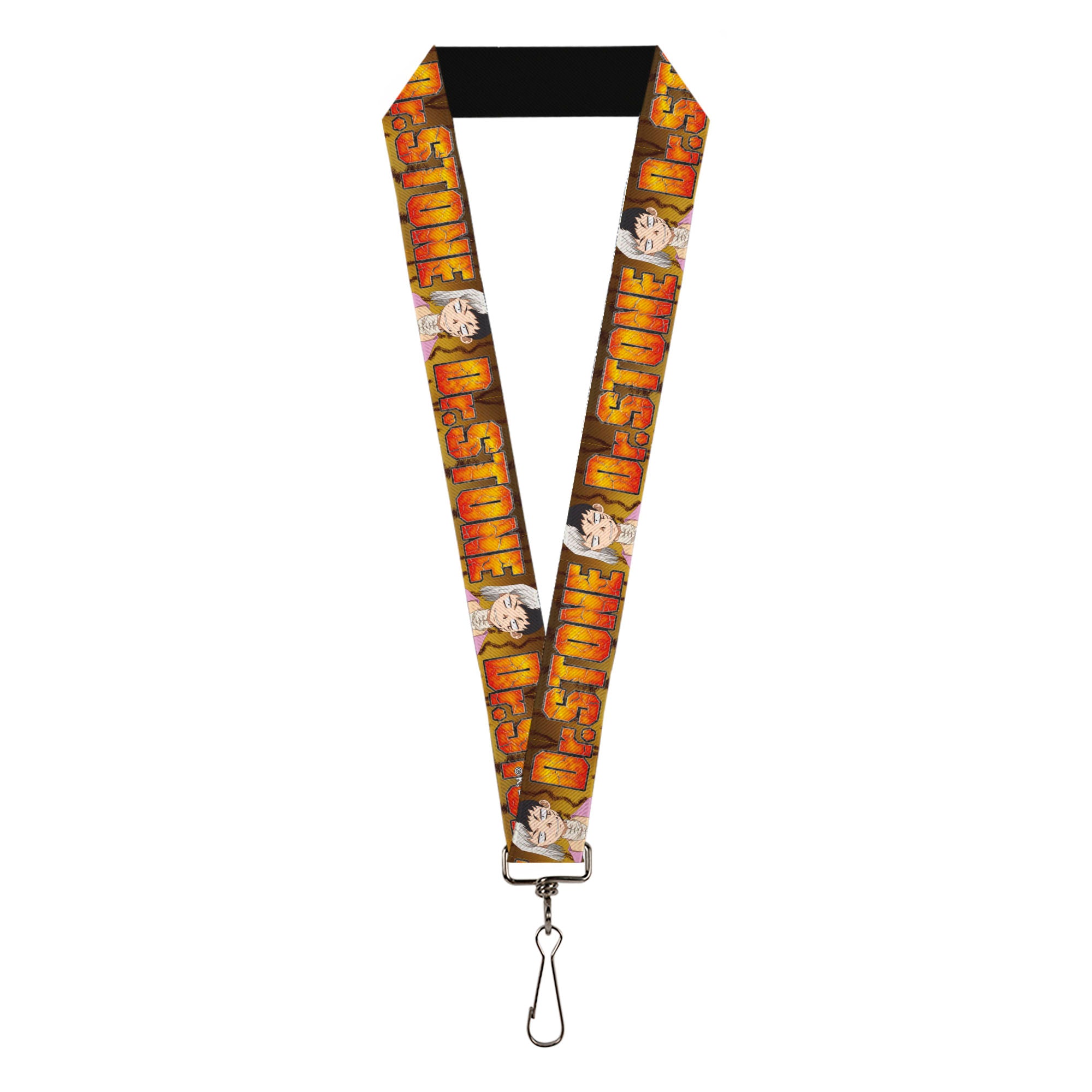 Lanyard - 1.0" - DR. STONE Title Logo and Gen Asagiri Expression Orange Lanyards Dr. Stone