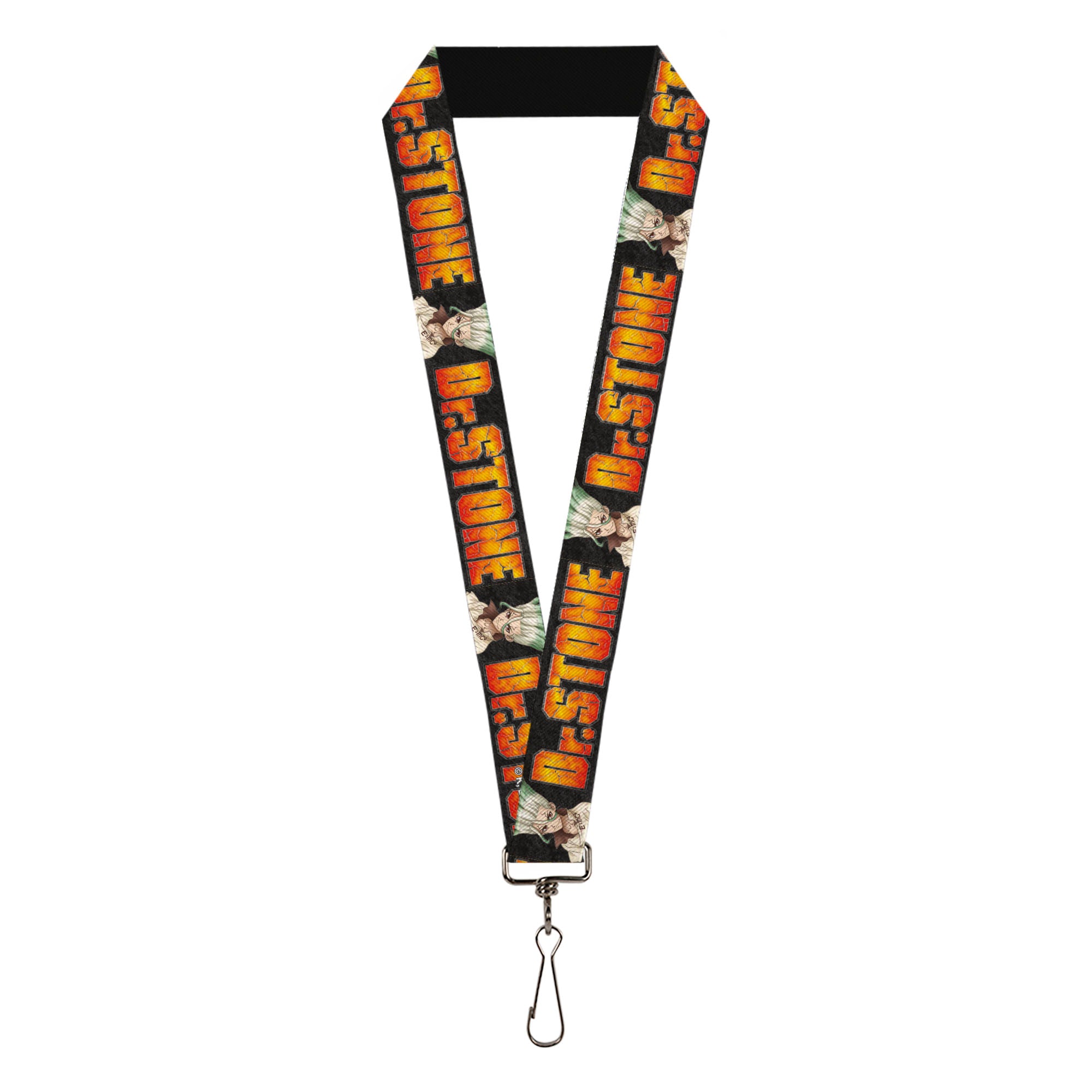 Lanyard - 1.0" - DR. STONE Title Logo and Senku Ishigami Pose Black Lanyards Dr. Stone