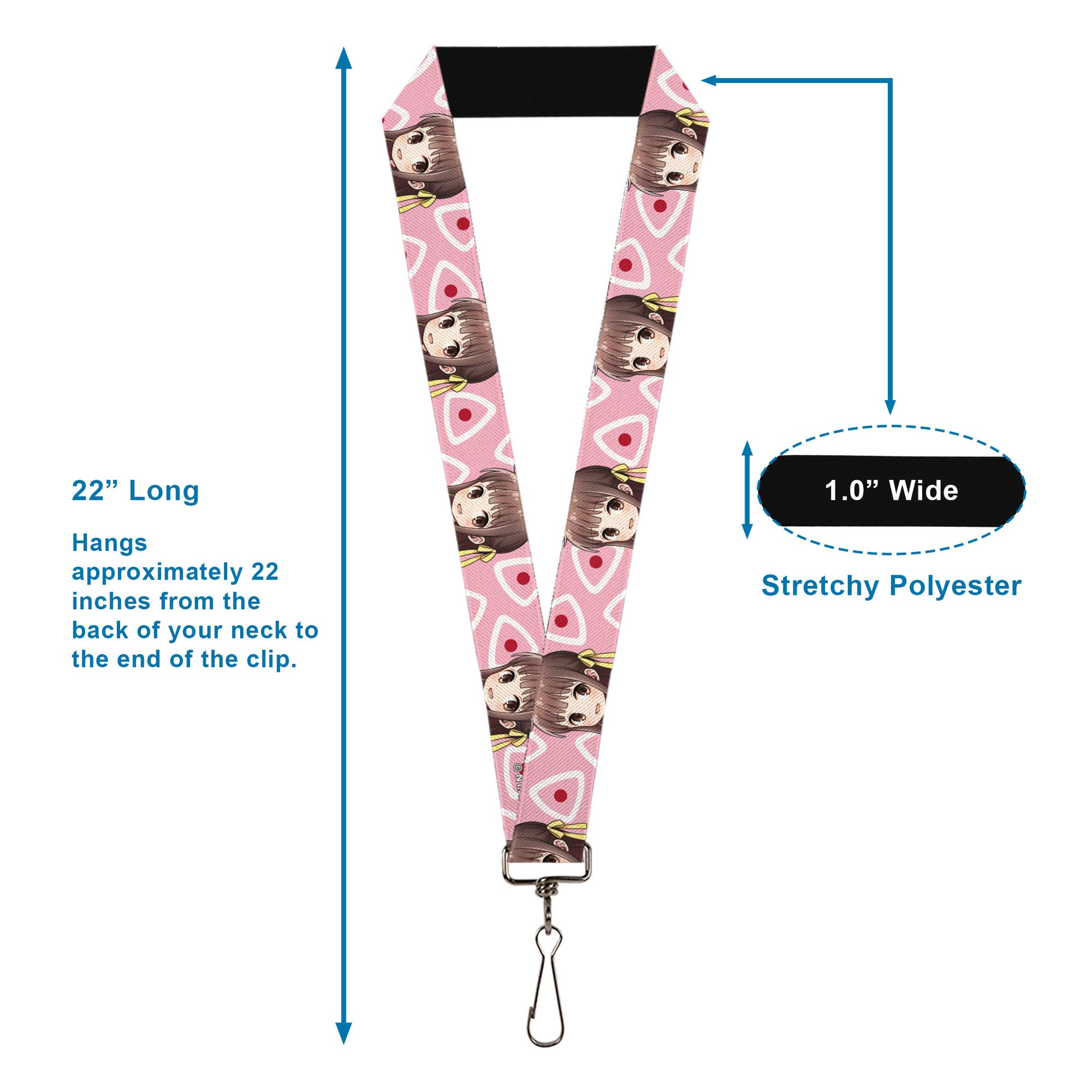 Lanyard - 1.0" - Fruits Basket Chibi Tohru Honda Face and Kimono Rice Ball Icon Pink/White/Red Lanyards Fruits Basket