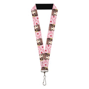 Lanyard - 1.0" - Fruits Basket Chibi Tohru Honda Face and Kimono Rice Ball Icon Pink/White/Red Lanyards Fruits Basket